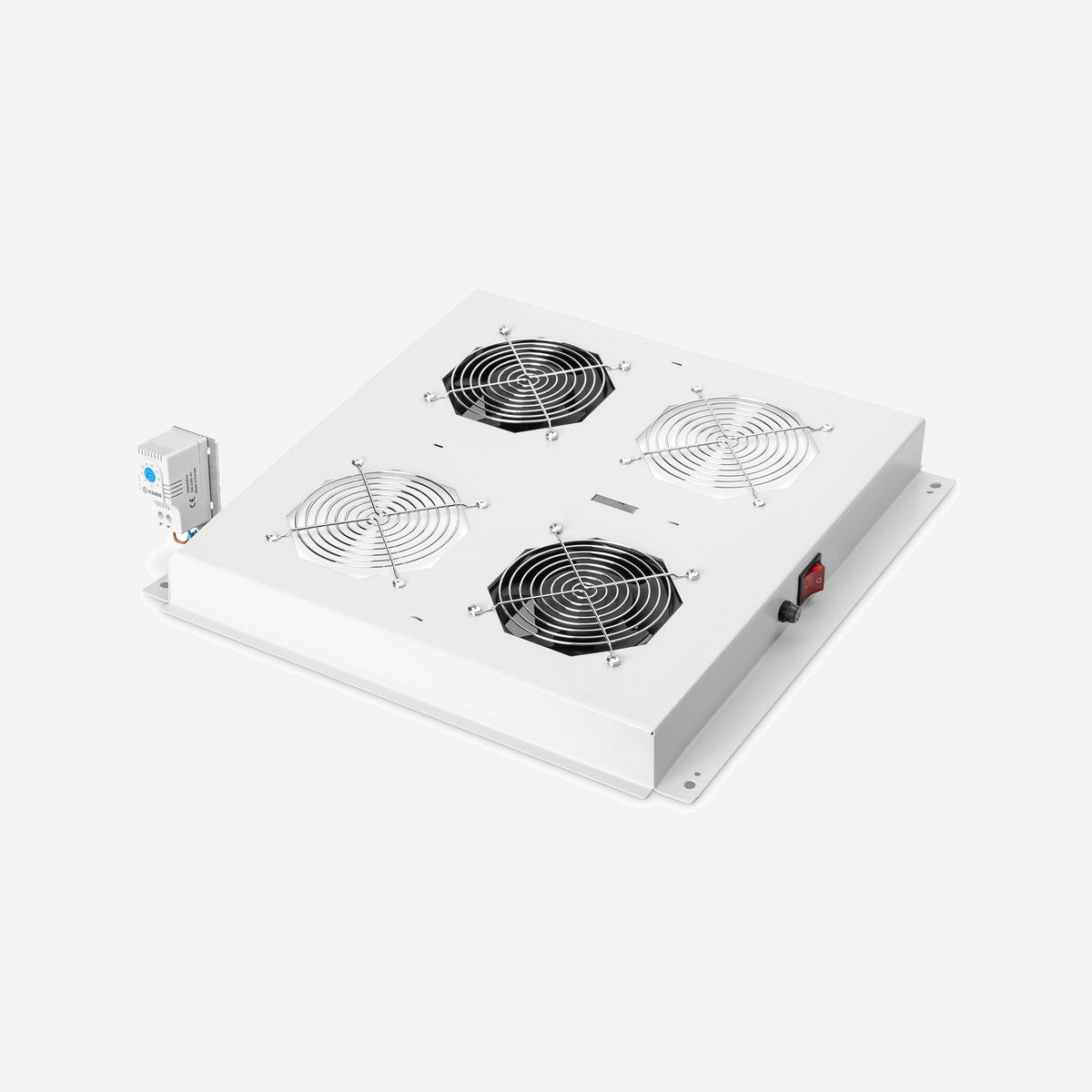 Digitus DN-19-FAN-2-N : Unité de ventilation de toit 2 ventilateurs, 410x470x80mm, Gris RAL 7035, pour armoires 19" Unique & Varioflex-N, Dynamic Basic - L’équipement de 483 mm (19 po) DIGITUS® est conçu pour répondre aux exigences de l’infrastructure informatique. Il est fabriqué selon les meilleures normes de qualité en Allemagne.<br><br>- Module pour installation sur le plafond<br><br>Les unités de ventilation de toit sont adaptées pour toutes les armoires de série Unique & Variflex-N ainsi que toutes les armoires réseau et armoires serveur de série Dynamic Basic. L’installation dans le module de toit de l’armoire peut être effectuée de manière rapide et facile. Un interrupteur et un thermostat réglable assurent des possibilités d’adaptation optimales. Le modèle est disponible dans les couleurs standard grise (RAL 7035) et noire (RAL 9005), avec deux ou quatre ventilateurs au choix.