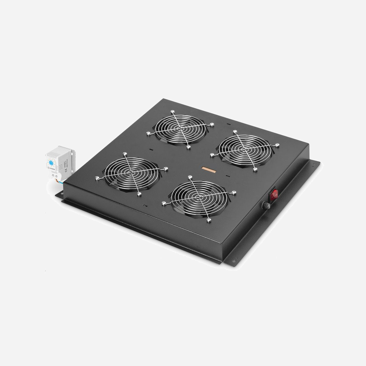 Digitus DN-19-FAN-4-B-N : Unité de ventilation toit 4 ventilateurs, noire, pour armoires 19" séries Unique, Varioflex-N & Dynamic Basic. Thermostat réglable. - L’équipement de 483 mm (19 po) DIGITUS® est conçu pour répondre aux exigences de l’infrastructure informatique. Il est fabriqué selon les meilleures normes de qualité en Allemagne.<br><br>- Module pour installation sur le plafond<br><br>Les unités de ventilation de toit sont adaptées pour toutes les armoires de série Unique & Variflex-N ainsi que toutes les armoires réseau et armoires serveur de série Dynamic Basic. L’installation dans le module de toit de l’armoire peut être effectuée de manière rapide et facile. Un interrupteur et un thermostat réglable assurent des possibilités d’adaptation optimales. Le modèle est disponible dans les couleurs standard grise (RAL 7035) et noire (RAL 9005), avec deux ou quatre ventilateurs au choix.