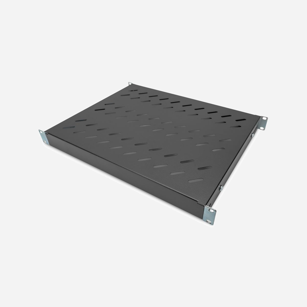 Digitus DN-97645 Étagère 1U pour armoire 19" profondeur variable 350-500mm, charge 50kg, noir, rails ajustables, montage fixe - - Rails de fixation variable : De 350 mm à 550 mm en profondeur<br>- Les rails de fixation variables assurent un maintien optimal dans le profil de 483 mm (19")<br><br>Les étagères de montage fixe sont faciles à installer dans les quatre rails profilés de 483 mm (19 po) de votre armoire réseau ou armoire serveur de 483 mm (19 po). Grâce à la tôle stable et perforée avec une capacité de charge de 50 kg maximum, elles constituent des supports optimaux pour les composants qui ne correspondent pas à 483 mm (19 po). Les rails de fixation avant sont déjà prémontrés et peuvent être ajustés de à 50 mm environ en cas de besoin. Les rails de fixation arrière sont ajustés en profondeur dans une zone précise.