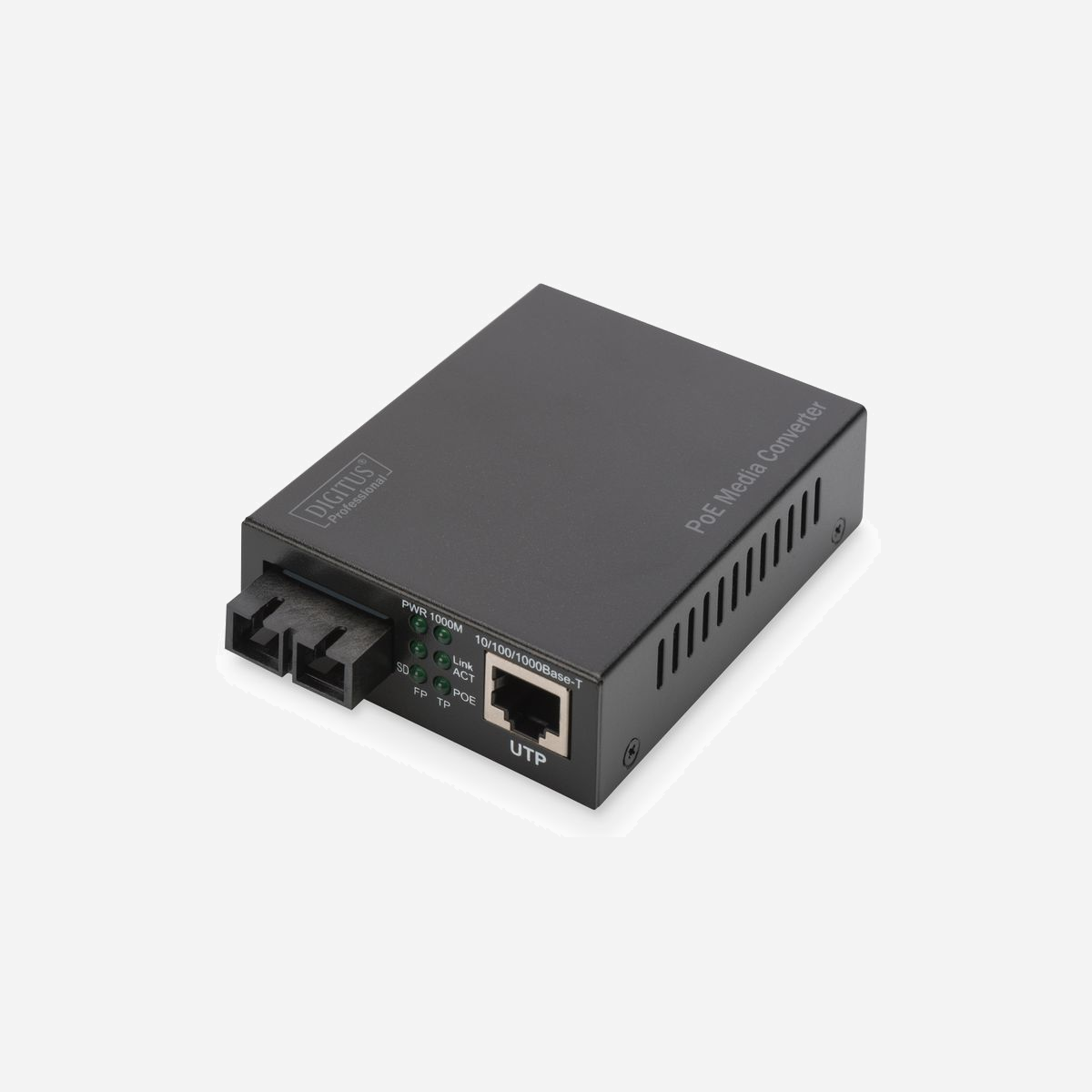 Digitus Convertisseur de Média Gigabit PoE DN-82150, RJ45 vers SC Multimode, 1000Base-TX/SX, 1000 Mbit/s, portée 500m @ 850nm, PoE 30W, PSE - La solution parfaite de conversion pour le transfert de données optiques<br><br>- Alimentation via PoE, PSE<br>- Envoie des données de haute qualité et offre en outre une meilleure sécurité contre les pannes.<br>- Un transfert rapide de gamme gigabit est garanti<br>- Portée de jusqu’à 0,5km<br><br>Les convertisseurs de médias DIGITUS® constituent une solution idéale pour la migration des signaux cuivre et fibre optique. Dorénavant, vous êtes capables d'accéder à la technologie sur fibre et de transmettre des signaux de réseau sur plusieurs kilomètres sans renouveler toute votre infrastructure de réseau. La large gamme de produits répond à vos besoins particuliers. Le fonctionnement intuitif garantit une installation rapide et facile. Des années d'expérience et une large gamme de produits permettent à DIGITUS® de devenir un partenaire sur lequel vous pouvez compter pour votre réseau.