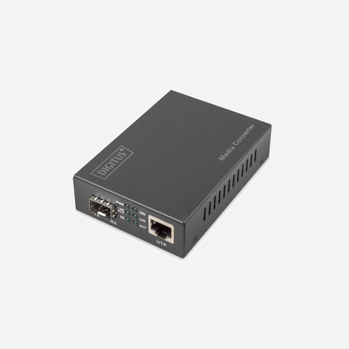 Digitus DN-82211 : Convertisseur de Média 10 Gigabit Ethernet, RJ45/SFP, 1000Base-T/X à 10GBase-T/R, Auto MDI/MDI-X, Port PoE, Distance 80km - La solution parfaite de conversion pour le transfert de données optiques<br><br>- Convertisseur de média Base-T vers 10 G<br>- Prend en charge 1000Base-T vers 1000Base-X, 2,5 G Base-T vers 2,5 G Base-X, 5 G Base-T vers 5 G Base-R et 10 G Base-T vers 10 G Base-R<br>- 1 x RJ45 / 1 x SFP<br><br>Les convertisseurs de médias DIGITUS® sont idéaux pour la migration de signaux de réseau câblé et sur fibre. Dorénavant, vous êtes capables d'accéder à la technologie sur fibre et de transmettre des signaux de réseau sur plusieurs kilomètres sans renouveler toute votre infrastructure de réseau. La large gamme de produits répond à vos besoins particuliers. Le fonctionnement intuitif garantit une installation rapide et facile. Des années d'expérience et une large gamme de produits permettent à DIGITUS® de devenir un partenaire sur lequel vous pouvez compter pour votre réseau.
