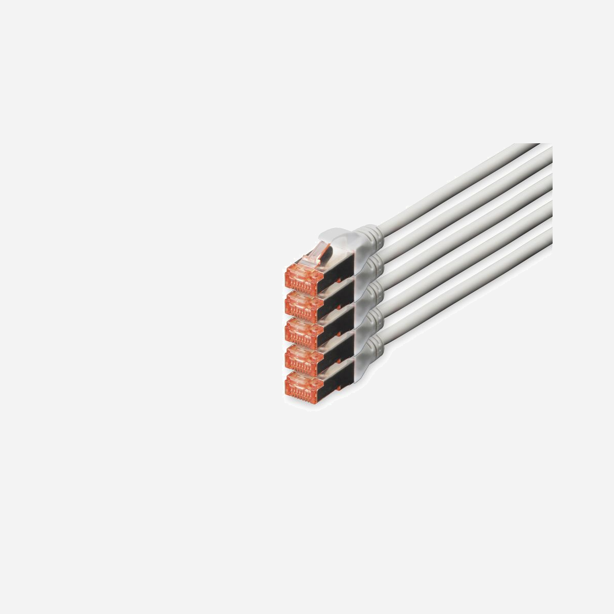 Digitus Câble CAT6 S/FTP 7m Gris - RJ45 Mâle/Mâle, Cuivre, LSZH, AWG27/7, 250MHz, Compatible PoE+, Normes ISO/IEC 11801 & DIN EN 50173 - Lot de 5 - Un débit et une qualité de connexion excellents pour votre réseau.<br><br>- Avec gainage extérieur LSZH (Low Smoke Zero Halogen) pour une meilleure réaction au feu et une faible émission de fumées.<br>- Connecteur rouge transparent avec blindage en métal pour une identification facile de la catégorie 6 (250 Mhz)<br>- Conducteur intérieur : Cuivre (Cu)<br>- Compatible PoE+<br><br>Les câbles à paires, classe E, catégorie 6 DIGITUS® sont fabriqués et testés conformément à la norme CAT 6 ISO/IEC 11801 et DIN EN 50173 Standard. Ils permettent de garantir que l’installation de câbles est conforme à la spécification de canal ISO et EN, et offrent une performance excellente au câblage CAT 6 DIGITUS®. La performance a été testée jusqu’à 250 MHz, y compris les caractéristiques de performance à l’instar de la paradiaphonie (« NEXT »). Les câbles à paires DIGITUS® ont été spécialement conçus pour répondre aux besoins dans les différents domaines d’application de manière intégrale. Chaque câble est doté d’un manchon de protection anti-pli injecté avec décharge de traction. Par ailleurs, le manchon de protection dispose d’un levier à cran qui empêche l’enchevêtrement de câbles et protège en même temps le décrochage du levier à cran du connecteur. La coloration rouge des connecteurs permet une identification simple de la catégorie 6.