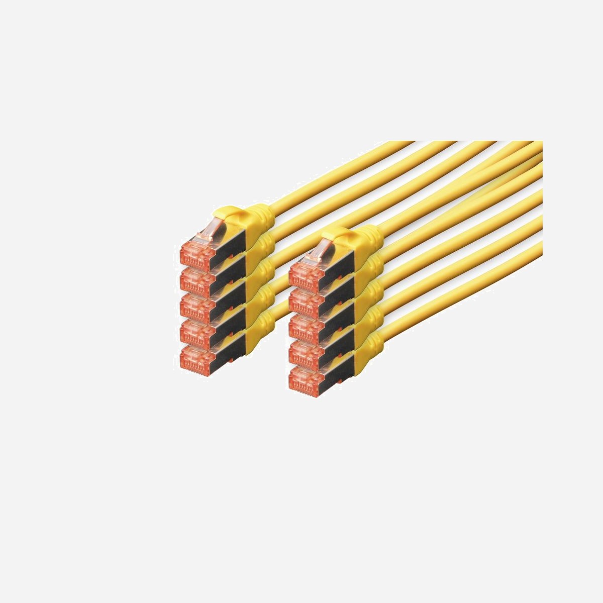 Digitus Câble CAT 6 S/FTP 3m Jaune, Connecteurs RJ-45 Mâle, Cuivre, LSZH, AWG 27/7, 250MHz, PoE+, 10 unités, réf: DK-1644-030-Y-10 - Un débit et une qualité de connexion excellents pour votre réseau.<br><br>- Avec gainage extérieur LSZH (Low Smoke Zero Halogen) pour une meilleure réaction au feu et une faible émission de fumées.<br>- Connecteur rouge transparent avec blindage en métal pour une identification facile de la catégorie 6 (250 Mhz)<br>- Conducteur intérieur : Cuivre (Cu)<br>- Compatible PoE+<br><br>Les câbles à paires, classe E, catégorie 6 DIGITUS® sont fabriqués et testés conformément à la norme CAT 6 ISO/IEC 11801 et DIN EN 50173 Standard. Ils permettent de garantir que l’installation de câbles est conforme à la spécification de canal ISO et EN, et offrent une performance excellente au câblage CAT 6 DIGITUS®. La performance a été testée jusqu’à 250 MHz, y compris les caractéristiques de performance à l’instar de la paradiaphonie (« NEXT »). Les câbles à paires DIGITUS® ont été spécialement conçus pour répondre aux besoins dans les différents domaines d’application de manière intégrale. Chaque câble est doté d’un manchon de protection anti-pli injecté avec décharge de traction. Par ailleurs, le manchon de protection dispose d’un levier à cran qui empêche l’enchevêtrement de câbles et protège en même temps le décrochage du levier à cran du connecteur. La coloration rouge des connecteurs permet une identification simple de la catégorie 6.