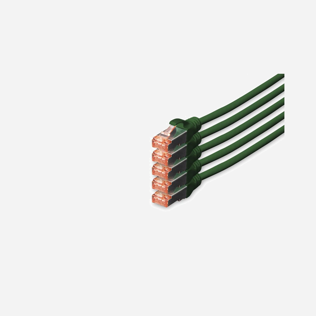 Digitus Câble CAT 6 S/FTP 10m Vert - Connecteurs RJ-45 Mâle - Cuivre - LSZH - AWG 27/7 - Blindage S-STP - Testé 250 MHz - PoE+ - 5 pièces - Un débit et une qualité de connexion excellents pour votre réseau.<br><br>- Avec gainage extérieur LSZH (Low Smoke Zero Halogen) pour une meilleure réaction au feu et une faible émission de fumées.<br>- Connecteur rouge transparent avec blindage en métal pour une identification facile de la catégorie 6 (250 Mhz)<br>- Conducteur intérieur : Cuivre (Cu)<br>- Compatible PoE+<br><br>Les câbles à paires, classe E, catégorie 6 DIGITUS® sont fabriqués et testés conformément à la norme CAT 6 ISO/IEC 11801 et DIN EN 50173 Standard. Ils permettent de garantir que l’installation de câbles est conforme à la spécification de canal ISO et EN, et offrent une performance excellente au câblage CAT 6 DIGITUS®. La performance a été testée jusqu’à 250 MHz, y compris les caractéristiques de performance à l’instar de la paradiaphonie (« NEXT »). Les câbles à paires DIGITUS® ont été spécialement conçus pour répondre aux besoins dans les différents domaines d’application de manière intégrale. Chaque câble est doté d’un manchon de protection anti-pli injecté avec décharge de traction. Par ailleurs, le manchon de protection dispose d’un levier à cran qui empêche l’enchevêtrement de câbles et protège en même temps le décrochage du levier à cran du connecteur. La coloration rouge des connecteurs permet une identification simple de la catégorie 6.