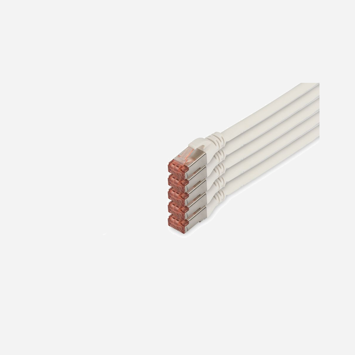 Digitus Câble Réseau CAT 6 S/FTP 10m Blanc, RJ45 Mâle-Mâle, Cuivre, LSZH, AWG 27/7, 250MHz, Compatible PoE+, ISO/IEC 11801, Paquet de 5 - Un débit et une qualité de connexion excellents pour votre réseau.<br><br>- Avec gainage extérieur LSZH (Low Smoke Zero Halogen) pour une meilleure réaction au feu et une faible émission de fumées.<br>- Connecteur rouge transparent avec blindage en métal pour une identification facile de la catégorie 6 (250 Mhz)<br>- Conducteur intérieur : Cuivre (Cu)<br>- Compatible PoE+<br><br>Les câbles à paires, classe E, catégorie 6 DIGITUS® sont fabriqués et testés conformément à la norme CAT 6 ISO/IEC 11801 et DIN EN 50173 Standard. Ils permettent de garantir que l’installation de câbles est conforme à la spécification de canal ISO et EN, et offrent une performance excellente au câblage CAT 6 DIGITUS®. La performance a été testée jusqu’à 250 MHz, y compris les caractéristiques de performance à l’instar de la paradiaphonie (« NEXT »). Les câbles à paires DIGITUS® ont été spécialement conçus pour répondre aux besoins dans les différents domaines d’application de manière intégrale. Chaque câble est doté d’un manchon de protection anti-pli injecté avec décharge de traction. Par ailleurs, le manchon de protection dispose d’un levier à cran qui empêche l’enchevêtrement de câbles et protège en même temps le décrochage du levier à cran du connecteur. La coloration rouge des connecteurs permet une identification simple de la catégorie 6.