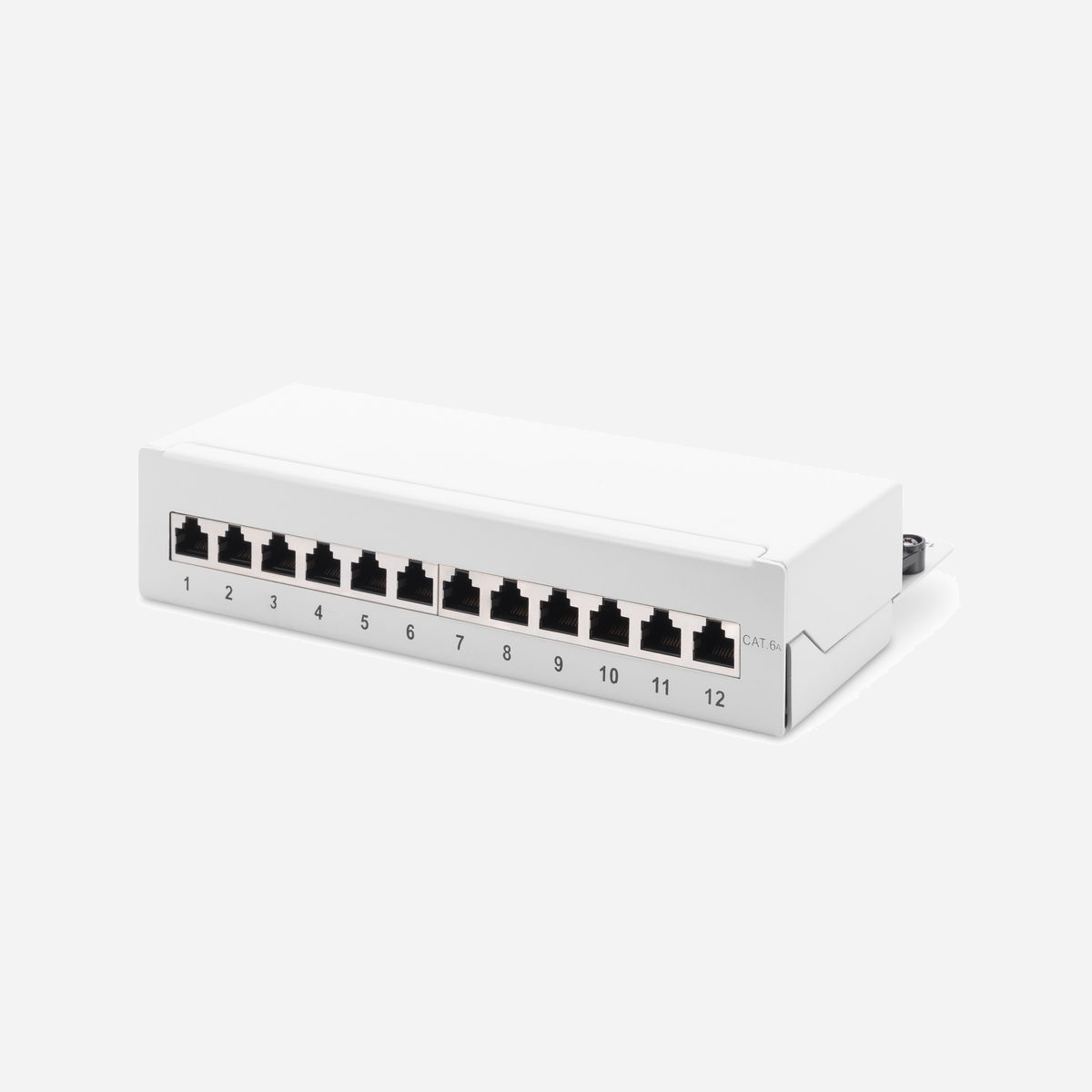Digitus DN-91612SD-EA-G : Panneau de brassage desktop CAT 6A Classe EA blindé, 12 ports RJ45, acier, AWG 26/22, gris - Utilisation dans les applications SOHO<br><br>- Possibilité d'installation facile des câbles grâce aux bandes LSA à code couleur<br>- Le blindage permet d'optimiser les performances<br>- Panneau de brassage robuste avec boîtier métallique<br>- Panneau de brassage de bureau pour le bureau Smart Home<br><br>Les panneaux de brassage de bureau DIGITUS® sont la solution idéale pour les applications SoHo (Smart Office Home Office). Les prises RJ45 entièrement blindées offrent un maintien optimal pour vos câbles tout en assurant les meilleures performances.