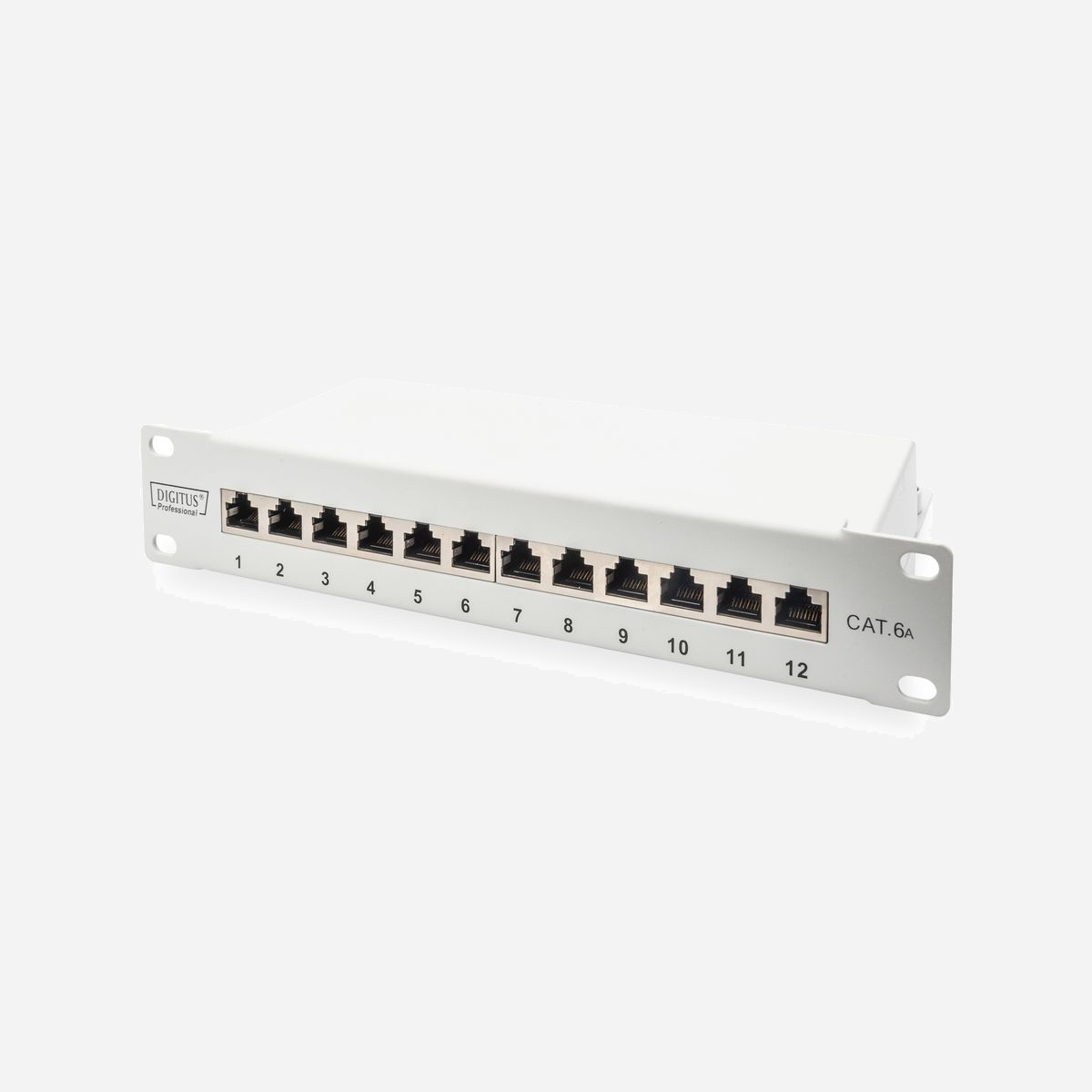Digitus Panneau de Brassage Cat.6a 12 Ports 1U 10" Blindé RJ-45 Métal Gris - Compatible 10 Gigabit Ethernet - AWG 22/26 - DN-91612S-EA-G - Normes orientées vers l'avenir et qualité high-end pour votre réseau<br><br>- Panneau de brassage robuste avec boîtier en métal solide<br>- Blindage complet du boîtier et contacts blindés<br>- Installation des câbles sur des barrettes LSA<br>- Prise de terre centrale<br>- Rigidité diélectrique jusqu'à 1500 VCC (contact/masse)<br><br>Le DIGITUS® panneau de brassage Cat. 6a est disponible en version 12 ports, sa conception robuste en acier galvanisé de 1,5 mm laminé à froid convient parfaitement pour le montage en armoire 10". Il est conforme à la norme PoE+ (IEEE 802.3at). Le panneau de brassage dispose d'un blindage électromagnétique qui permet de garantir un bon transfert des données dans votre infrastructure réseau, sans perte ni interférence. Le blindage à 360° des contacts garantit que chacun des points de consolidation est également parfaitement protégé.