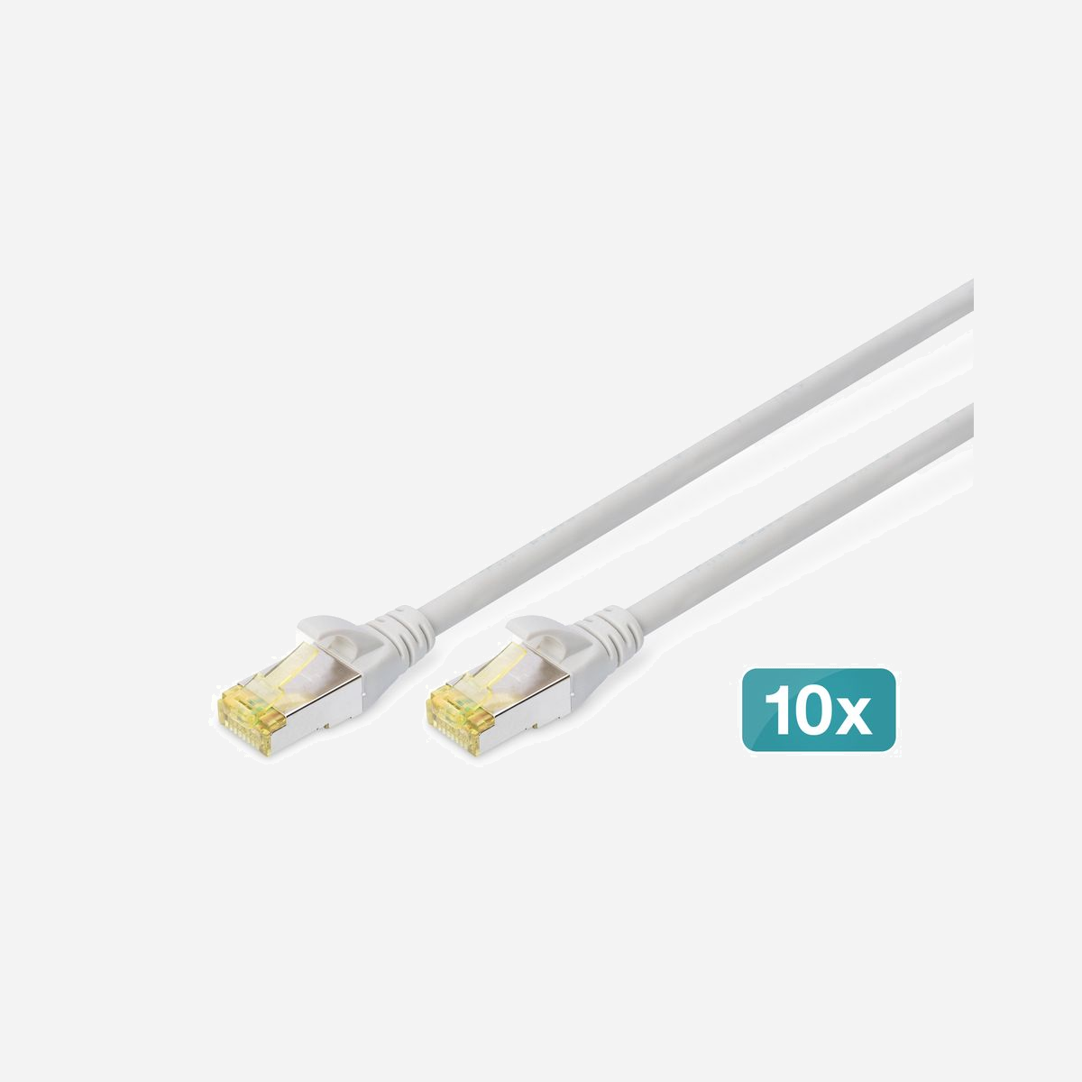 Digitus DK-1644-A-050-10 : Lot de 10 câbles de brassage CAT 6A S/FTP 5m, Cu, LSZH, 500MHz, RJ45 mâle/mâle, AWG 26/7, gris - Un débit et une qualité de connexion excellents pour votre réseau.<br><br>- Avec gainage extérieur LSZH (Low Smoke Zero Halogen) pour une meilleure réaction au feu et une faible émission de fumées.<br>- Connecteur jaune transparent avec blindage en métal pour une identification facile de la catégorie 6A (500 MHz)<br>- Conducteur intérieur : Cuivre (Cu)<br>- Compatible PoE+<br><br>Les câbles à paires, classe EA, catégorie 6A DIGITUS® sont fabriqués et testés conformément à la norme CAT 6A ISO/IEC 11801 et DIN EN 50173 Standard. Ils permettent de garantir la conformité de l’installation de câbles à la spécification de canal ISO et EN, et offrent une performance excellente au câblage CAT 6A DIGITUS®. La performance a été testée jusqu’à 500 MHz, y compris les caractéristiques de performance à l’instar de la paradiaphonie (« NEXT »). Les câbles de brassage DIGITUS® ont été spécialement conçus pour répondre aux besoins dans les différents domaines d’application de manière intégrale. Chaque câble est doté d’un manchon de protection anti-pli injecté avec décharge de traction. Par ailleurs, le manchon de protection dispose d’un levier à cran qui empêche l’enchevêtrement de câbles et protège en même temps le décrochage du levier à cran du connecteur. La coloration jaune des connecteurs permet une identification aisée de la catégorie 6A.