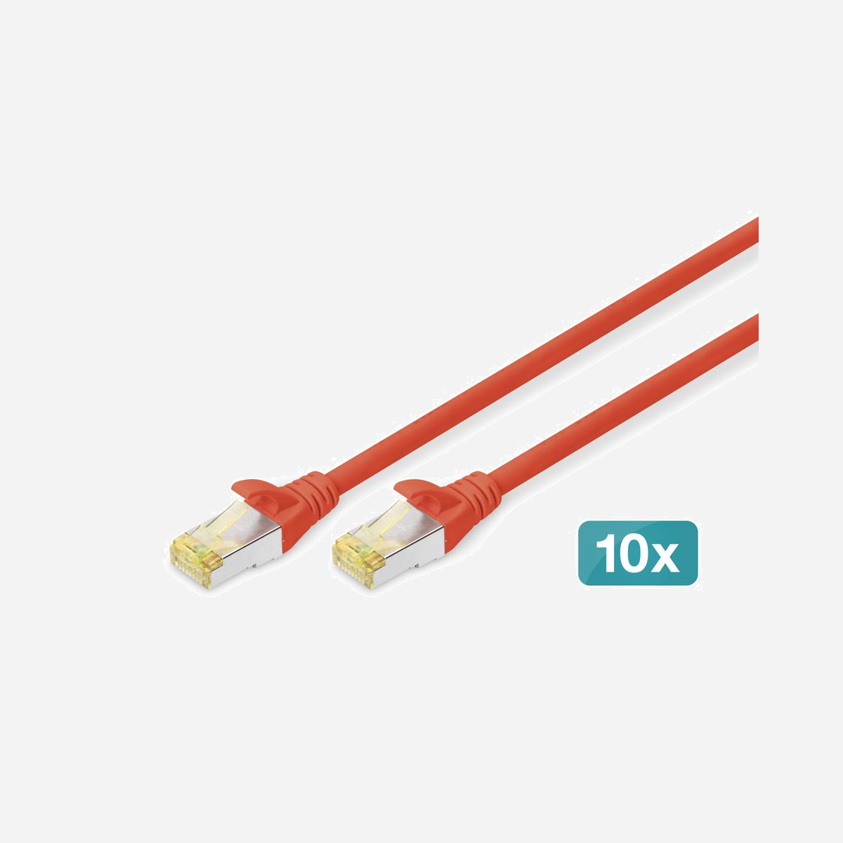 Digitus Lot de 10 Câbles de Brassage CAT 6A S/FTP 1m Rouge, Conducteur Cuivre, LSZH, 500 MHz, AWG 26/7, Connecteurs RJ-45 Mâle, Compatible PoE+ - Un débit et une qualité de connexion excellents pour votre réseau.<br><br>- Avec gainage extérieur LSZH (Low Smoke Zero Halogen) pour une meilleure réaction au feu et une faible émission de fumées.<br>- Connecteur jaune transparent avec blindage en métal pour une identification facile de la catégorie 6A (500 MHz)<br>- Conducteur intérieur : Cuivre (Cu)<br>- Compatible PoE+<br><br>Les câbles à paires, classe EA, catégorie 6A DIGITUS® sont fabriqués et testés conformément à la norme CAT 6A ISO/IEC 11801 et DIN EN 50173 Standard. Ils permettent de garantir la conformité de l’installation de câbles à la spécification de canal ISO et EN, et offrent une performance excellente au câblage CAT 6A DIGITUS®. La performance a été testée jusqu’à 500 MHz, y compris les caractéristiques de performance à l’instar de la paradiaphonie (« NEXT »). Les câbles de brassage DIGITUS® ont été spécialement conçus pour répondre aux besoins dans les différents domaines d’application de manière intégrale. Chaque câble est doté d’un manchon de protection anti-pli injecté avec décharge de traction. Par ailleurs, le manchon de protection dispose d’un levier à cran qui empêche l’enchevêtrement de câbles et protège en même temps le décrochage du levier à cran du connecteur. La coloration jaune des connecteurs permet une identification aisée de la catégorie 6A.