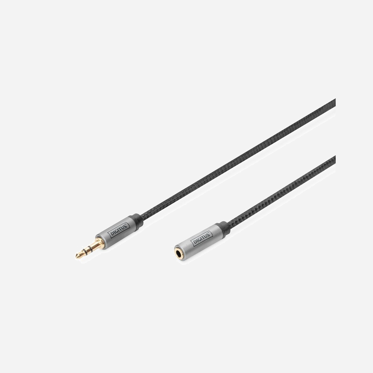 Digitus Câble Extension Audio 3.5mm Mâle vers Femelle 1m, Contacts Or, Tresse Nylon, AWG28, Blindé, Noir, DB-510210-010-S - Câble avec jack mâle 3,5 mm permettant de prolonger les câbles d'écouteurs ou de haut-parleurs de PC.<br><br>- Extension pour câble jack 3,5 mm (AUX)<br>- Connecteurs plaqués or<br>- Tresse en nylon<br><br>Le câble d'extension audio de Digitus avec jack mâle 3,5 mm vers jack femelle 3,5 mm est parfaitement adapté pour l'extension des câbles jack. La gaine en aluminium et la tresse en nylon assurent une protection idéale. Le câble d'extension convient à tous les smartphones, ordinateurs portables et lecteurs audio équipés d'une prise 3,5 mm.