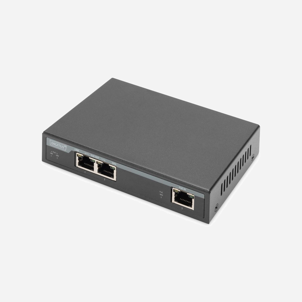 Digitus Extender Gigabit 4PPoE DN-95127-1: 3 Ports RJ45, 1 Entrée/2 Sorties, PoE/PoE+ 802.3at, 60W, Portée 100m, Alimentation 4PPoE. - Etend la portée de votre réseau PoE jusqu'à 100 m<br><br>- Supporte les 1/2 ports avec PoE+, PoE<br>- Transmet les données et l'alimentation à vos appareils réseau (PoE) via un câble réseau<br>- Pas de bloc d'alimentation supplémentaire nécessaire<br>- Détection automatique des appareils réseau PoE<br>- Installation facile Plug and Play<br>- Une bande passante complète sur toute la distance PoE<br><br>Le prolongateur Gigabit 4PPoE DIGITUS® prend en charge la dernière technologie de réseau pour étendre votre signal Ethernet jusqu'à 100 mètres. L'amplificateur est alimenté par 4PPoE (4-Pair Power over Ethernet ou plus bas), vous n'avez donc pas besoin d'un bloc d'alimentation supplémentaire et vous pouvez utiliser l'appareil même là où il n'y a pas de lignes électriques ou de prises de courant, ce qui augmente considérablement la portée du réseau. Grâce à la prise en charge de PoE+ et de 4PPoE, il est également possible de connecter des appareils à plus forte consommation d'énergie, tels que des points d'accès, des systèmes POS ou des vidéophones. Misez sur la technologie 4PPoE d'avenir avec le prolongateur Gigabit 4PPoE de DIGITUS®.