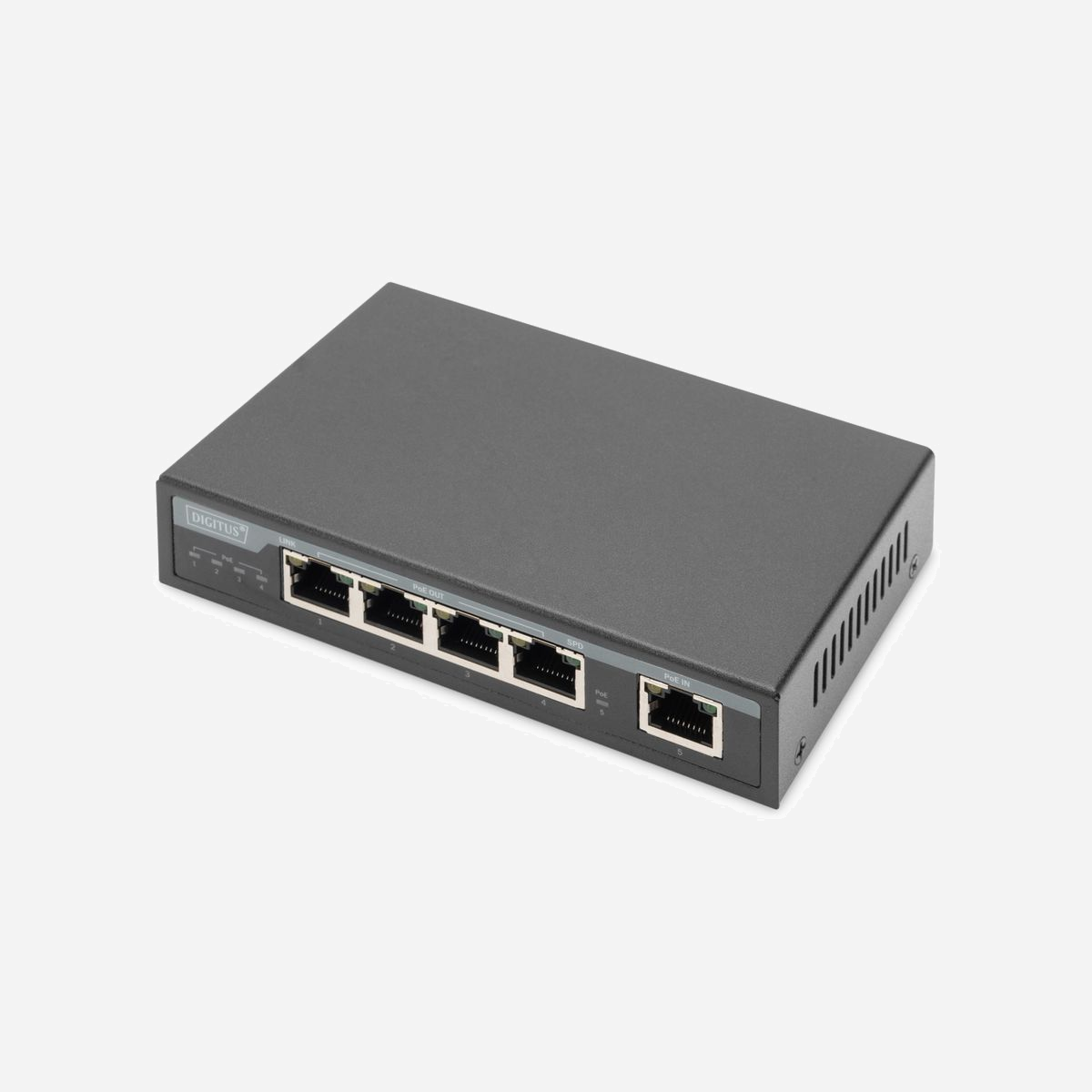 Digitus Extender Gigabit 4PPoE 4 Ports - DN-95128-1 - Extension réseau PoE+ 802.3at 60W - Ports RJ45 (1 Entrée/4 Sorties) - Portée 100m - Étend la portée de votre réseau PoE jusqu'à 100 m<br><br>- Supporte 2/4 ports avec PoE+, PoE<br>- Transmet les données et l'alimentation à vos appareils réseau (PoE) via un câble réseau<br>- Pas de bloc d'alimentation supplémentaire nécessaire<br>- Détection automatique des appareils réseau PoE<br>- Installation facile Plug and Play<br>- Une bande passante complète sur toute la distance PoE<br><br>Le prolongateur Gigabit 4PPoE DIGITUS® prend en charge la dernière technologie de réseau pour étendre votre signal Ethernet jusqu'à 100 mètres. L'amplificateur est alimenté par 4PPoE (4-Pair Power over Ethernet ou plus bas), vous n'avez donc pas besoin d'un bloc d'alimentation supplémentaire et vous pouvez utiliser l'appareil même là où il n'y a pas de lignes électriques ou de prises de courant, ce qui augmente considérablement la portée du réseau. Grâce à la prise en charge de PoE+ et de 4PPoE, il est également possible de connecter des appareils à plus forte consommation d'énergie, tels que des points d'accès, des systèmes POS ou des vidéophones. Misez sur la technologie 4PPoE d'avenir avec le prolongateur Gigabit 4PPoE de DIGITUS®.