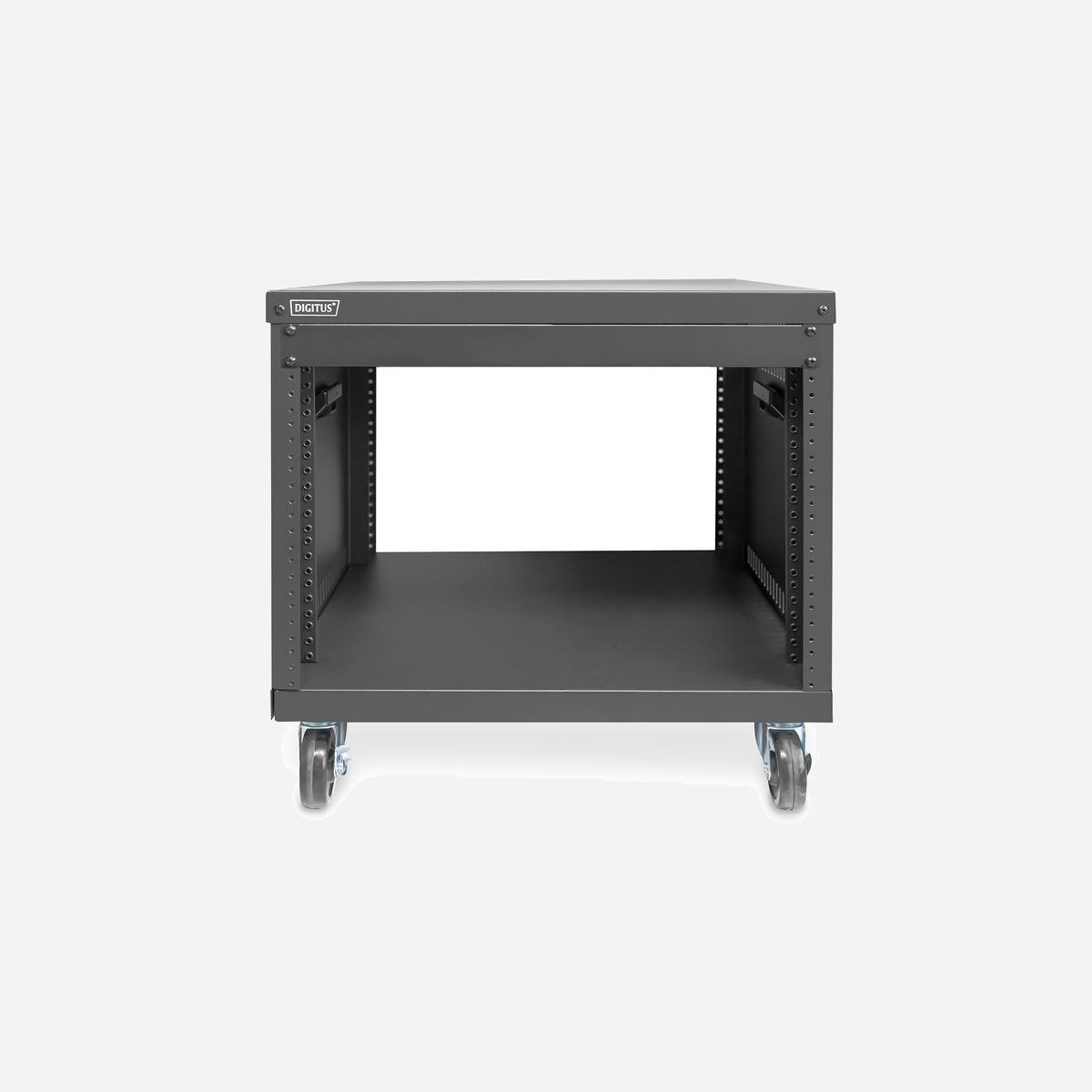 Digitus Rack 19" Universel 8U DN-48000, Acier Noir, Charge 136kg, Roulettes, Profondeur 460mm, Compatible Vis US/EU, Ventilation Passive - Les racks 19 pouces de DIGITUS® sont universels grâce à leurs trous filetés 19 pouces. Les accessoires audio-vidéo (AV) ou les composants réseau actifs et passifs peuvent être montés en un clin d'œil. Compatible avec les tailles de vis américaines ou européennes<br><br>- Trous filetés 19 pouces pour simplifier l'installation sans écrous à cage<br>- Compatible avec les tailles de vis américaines ou européennes<br>- Construction robuste en tôle d'acier avec une capacité de charge allant jusqu'à 136 kg<br>- Parois latérales avec fentes d'aération pour un refroidissement passif<br>- Roulettes et poignées de transport incluses<br>- Tournevis et cache de 483 mm (19") inclus<br>- Livraison flatpack (non monté)<br><br>Les racks 19 pouces de DIGITUS® sont universels grâce à leurs trous filetés 19 pouces. Les accessoires audio-vidéo (AV) ou les composants réseau actifs et passifs peuvent être montés en un clin d’œil sans avoir besoin d’écrous à cage. Les trous filetés des profilés est compatible avec les tailles de vis américaines ou européennes. Les deux types de vis sont inclus dans la livraison. Une construction en tôle d'acier résistante assure la robustesse nécessaire et permet de supporter des charges allant jusqu'à 136 kg. Des fentes d'aération sur les deux parois latérales assurent un refroidissement passif des composants installés. Équipés de roulettes ainsi que de poignées de transport, les racks 19 pouces sont mobiles et peuvent donc être déplacés facilement si nécessaire. La livraison s'effectue sous forme de flatpack non monté afin d'optimiser les frais de logistique. Le montage du rack est rapide et facile grâce au tournevis fourni et à la simplicité de sa construction. La gamme comprend différentes tailles pour répondre à toutes les exigences.