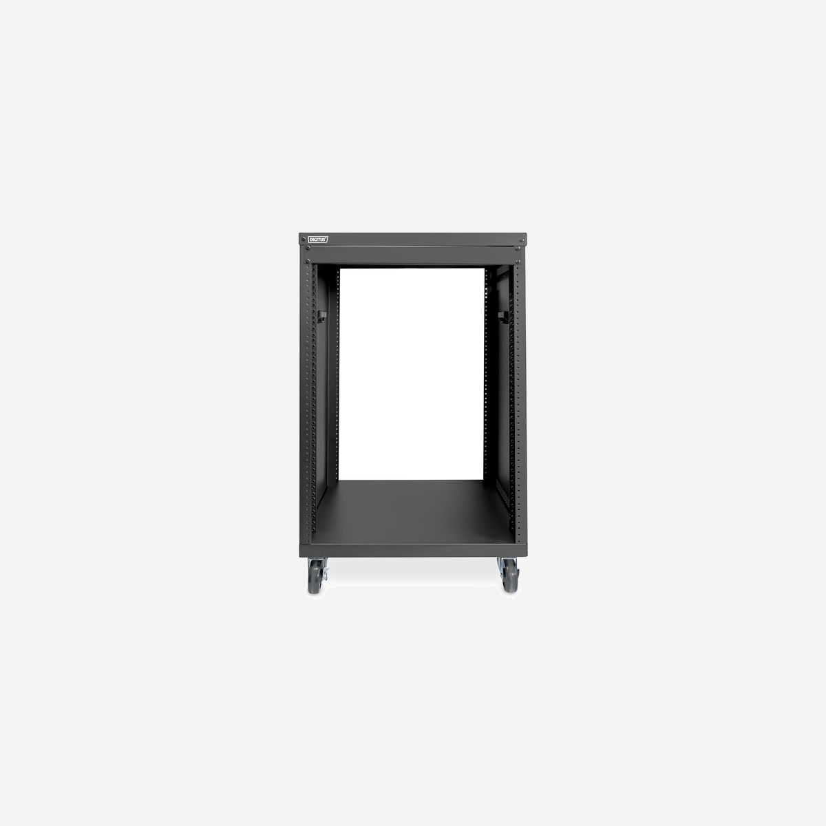 Digitus DN-48001 Rack 19" Universel 16U Acier Noir, Charge 136kg, Roulettes, Profondeur 460mm, Fentes d'aération, Livré démonté (Flatpack) - Les racks 19 pouces de DIGITUS® sont universels grâce à leurs trous filetés 19 pouces. Les accessoires audio-vidéo (AV) ou les composants réseau actifs et passifs peuvent être montés en un clin d'œil. Compatible avec les tailles de vis américaines ou européennes<br><br>- Trous filetés 19 pouces pour simplifier l'installation sans écrous à cage<br>- Compatible avec les tailles de vis américaines ou européennes<br>- Construction robuste en tôle d'acier avec une capacité de charge allant jusqu'à 136 kg<br>- Parois latérales avec fentes d'aération pour un refroidissement passif<br>- Roulettes et poignées de transport incluses<br>- Tournevis et cache de 483 mm (19") inclus<br>- Livraison flatpack (non monté)<br><br>Les racks 19 pouces de DIGITUS® sont universels grâce à leurs trous filetés. Les accessoires audio-vidéo (AV) ou les composants réseau actifs et passifs peuvent être montés en un clin d’œil sans avoir besoin d’écrous à cage. Les trous filetés des profilés est compatible avec les tailles de vis américaines ou européennes. Les deux types de vis sont inclus dans la livraison. Une construction en tôle d'acier résistante assure la robustesse nécessaire et permet de supporter des charges allant jusqu'à 136 kg. Des fentes d'aération sur les deux parois latérales assurent un refroidissement passif des composants installés. Équipés de roulettes ainsi que de poignées de transport, les racks 19 pouces sont mobiles et peuvent donc être déplacés facilement si nécessaire. La livraison s'effectue sous forme de flatpack non monté afin d'optimiser les frais de logistique. Le montage du rack est rapide et facile grâce au tournevis fourni et à la simplicité de sa construction. La gamme comprend différentes tailles pour répondre à toutes les exigences.