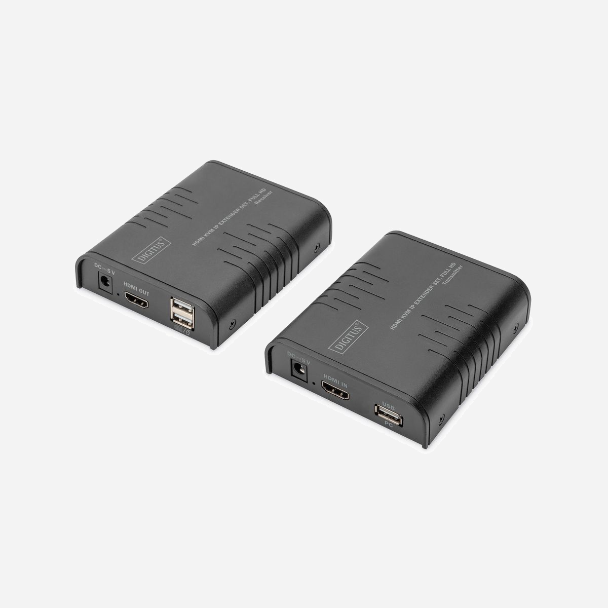 Digitus Kit Extension KVM HDMI IP Full HD (DS-55529) : Extender via Cat5e jusqu'à 120m (Point à Point) ou réseau IP (253 écrans max), KVM, HDMI 1.3, HDCP 1.4 - Utilisez des unités réceptrices supplémentaires (DS-55530) et votre infrastructure réseau et commutateurs réseau existants pour afficher du contenu vidéo sur 253 écrans maximum (connexion IP) Offre en plus la fonctionnalité KVM du côté du récepteur.<br><br>- Prolonge les signaux AV Full HD avec un câble Cat. 5e (ou supérieur) sur une distance illimitée via l'infrastructure réseau existante ou à l'aide de commutateurs réseau disponibles dans le commerce<br>- Prolonge les signaux AV Full HD via un câble Cat. 5e (ou supérieur) jusqu'à 120 m (connexion point à point)<br>- Fonction KVM côté récepteur pour connecter une souris / un clavier afin de contrôler la source du signal sur l'écran de sortie<br>- Peut être étendu jusqu'à 253 écrans (récepteurs) – récepteur supplémentaire : DS-55530<br>- Résolutions prises en charge jusqu'à 1080p / 60 Hz, Full HD<br>- Câble réseau Cat. 5e (ou supérieur)<br>- Installation facile grâce à la fonction Plug & Play – aucun logiciel ou pilote supplémentaire n'est nécessaire, etc.<br>- HDMI 1.3<br>- HDCP 1.4<br><br>Notre système d'extension de signal AV Full HD vous permet de transmettre des signaux AV Full HD via des câbles Cat. 5e (ou supérieur) existants sur une distance illimitée via votre infrastructure réseau existante. Sa compatibilité avec les commutateurs réseau disponibles sur le marché fait de l'installation et de l'extension de votre réseau AV un jeu d'enfant.<br>Une connexion point à point vous permet de prolonger vos signaux AV Full HD jusqu'à 120 mètres via des câbles Cat. 5e (ou supérieur). Cela garantit une transmission fiable même sur de longues distances.<br>Le système offre également une fonction KVM pratique du côté du récepteur. Il suffit de brancher une souris et un clavier et de contrôler votre source de signal directement depuis l'écran de sortie. Vous pouvez ainsi utiliser confortablement et efficacement le système.<br>Vous souhaitez étendre votre réseau AV ? Pas de problème ! Notre système prend en charge l'extension jusqu'à 253 écrans en ajoutant des récepteurs supplémentaires. Utilisez simplement le DS-55530 (récepteur) pour transmettre vos signaux AV à d'autres écrans et personnaliser votre système en fonction de vos besoins.<br>Avec la prise en charge de résolutions allant jusqu'à 1080p / 60 Hz, le système offre une qualité Full HD à vos contenus AV.<br>Notre système est compatible avec les câbles réseau Cat. 5e (ou supérieur). Cela vous permet d'utiliser votre infrastructure existante à moindre coût, sans câblage supplémentaire ni mise à niveau coûteuse.<br>Avec la prise en charge HDMI 1.3 et HDCP 1.4, le système offre une large compatibilité avec différents appareils AV et garantit la transmission sécurisée de contenus protégés.<br>Étendez vos possibilités AV avec notre système d'extension de signal AV Full HD. Profitez d'une installation facile, d'une transmission fiable du signal et d'une qualité d'image impressionnante tout en intégrant de manière transparente vos appareils AV dans votre réseau.