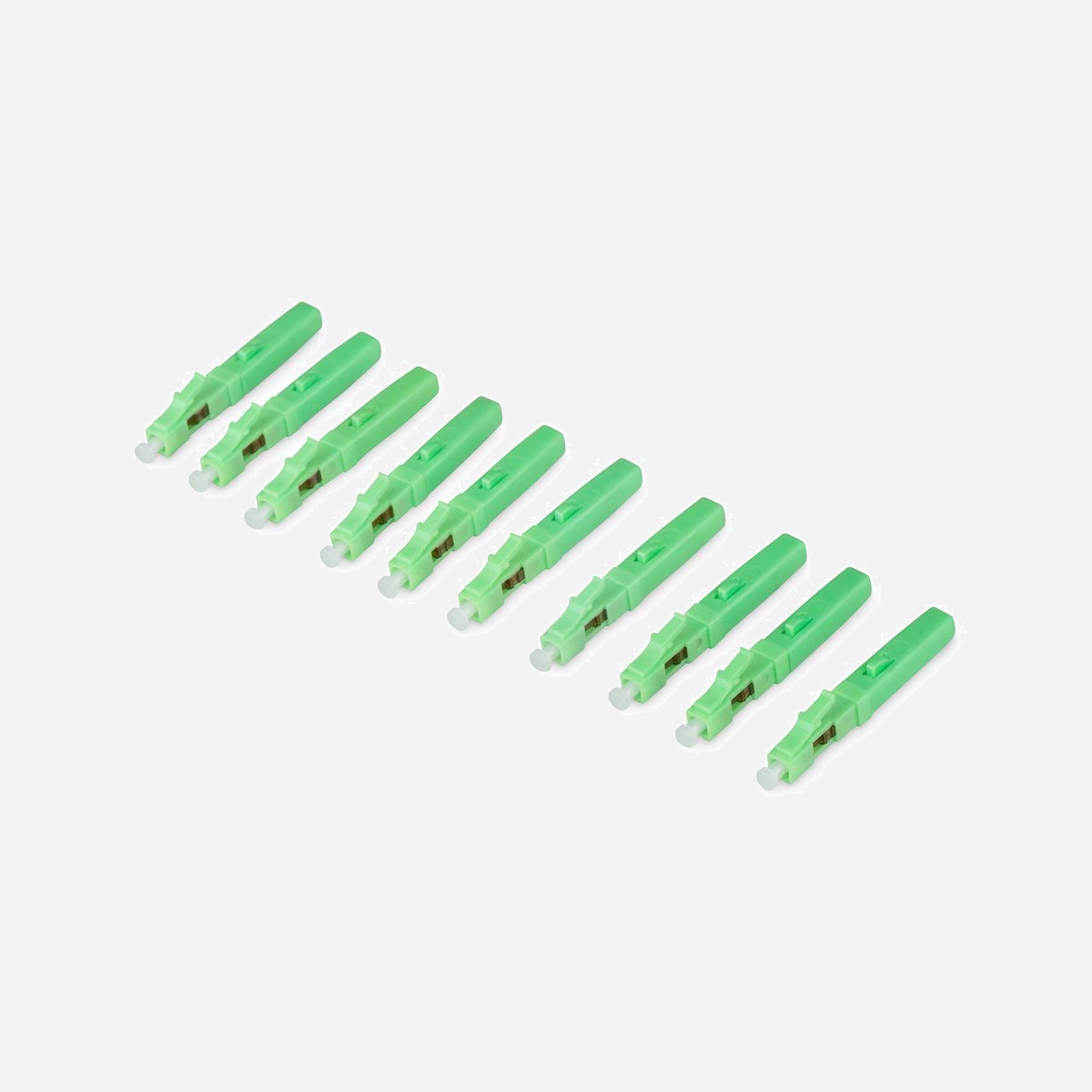 Digitus Kit de 10 Connecteurs de Terrain Fibre Optique Monomode LC/APC Fast Connector, Gaine 0.9/2.5mm, DN-FC-9101-APC - Les connecteurs de terrain pour fibres optiques sont spécialement conçus pour le raccordement rapide et simple de fibres optiques sur site. Pour des réparations rapides et simples sur des installations existantes ainsi que sur de nouvelles installations, par exemple pour le câblage domestique FTTX.<br><br>- Rapide et facile à installer<br>- Bonnes caractéristiques optiques<br>- Faible amortissement<br>- Utilisable avec toutes les fibres monomodes courantes<br>- Pour gaine de fibres de 0,9 mm d'épaisseur<br>- Pour gaine de fibres de 2,50 mm d'épaisseur<br>- Décharge de traction robuste<br>- Matériel de correspondance d’index : gel<br>- Pas d'équipement d'épissure coûteux nécessaire<br>- Peu d'outils nécessaires<br><br>Les connecteurs de terrain LC/APC FO sont utilisés pour le raccordement de câbles à fibres optiques, pour les réparations en cas de maintenance dans différents niveaux de réseau. Ils rendent le polissage manuel des surfaces d'extrémité des connecteurs ou l'épissure sur site complètement superflus. La technologie d'épissure mécanique garantit un alignement précis des fibres et offre une terminaison immédiate avec peu de pertes pour les fibres optiques monomodes. L'atténuation ne dépasse pas 0,3 dB. Les connecteurs peuvent être utilisés dans tous les réseaux de fibres optiques où un connecteur UPC est nécessaire. Ils conviennent pour le câblage optique dans le câblage primaire/secondaire/tertiaire ainsi que pour une utilisation dans les réseaux FTTX.