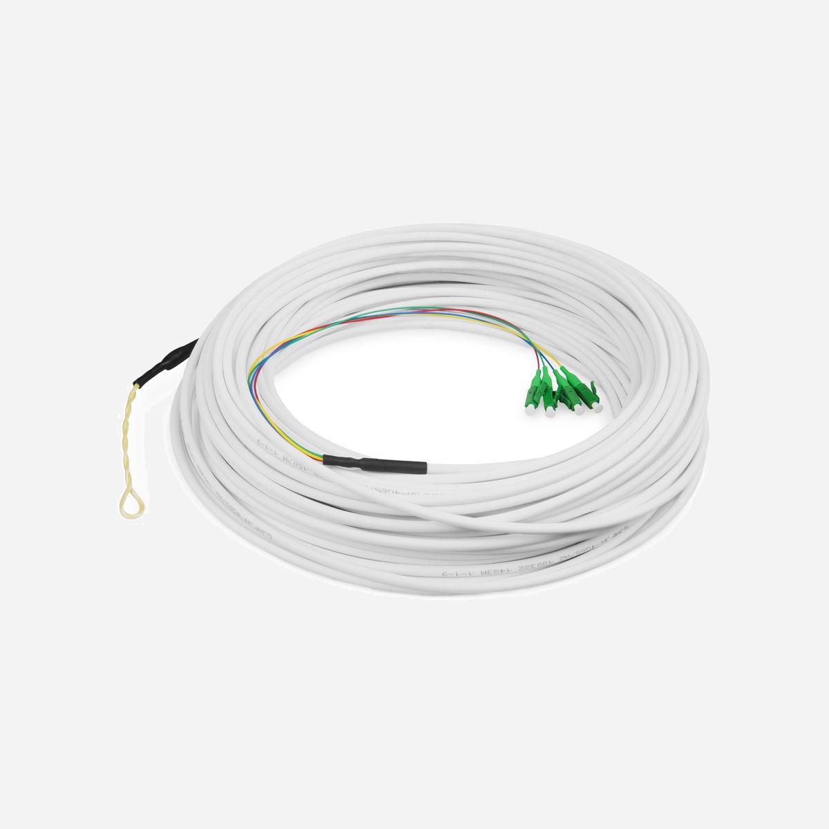 Digitus DK-3904LCA-50 : Câble FTTH Drop Monomode 4 Fibres G.657.A2 50m, 4x LC/APC, LSZH, Diamètre 4mm, Perte Insertion 0.3dB, Retour 60dB - Les câbles de haute qualité offrent une excellente possibilité de connexion en fibre optique dans le niveau de réseau 4 prévu. L'installation est facilitée par des connecteurs pré-assemblés pour les 4 fibres à une extrémité du câble.<br><br>- Réduit considérablement le temps d'installation<br>- Pré-confectionné d'un côté avec des connecteurs LC/APC<br>- L'extrémité ouverte peut être facilement rétractée ou placée sur le répartiteur domestique<br>- G.657A2 optimisé pour la flexion<br>- Boucle de tirage solide pour tirer le câble dans les systèmes de canalisation<br><br>Le besoin croissant d'étendre les réseaux de fibres optiques jusqu'à la maison nécessite des produits qui permettent une installation simple et efficace pour réaliser le réseau. Le câble Digitus offre la possibilité d'étendre et de compléter facilement le réseau de fibres optiques dans la maison. Le câble est conçu pour être utilisé comme ligne de raccordement entre le répartiteur de bâtiment et le répartiteur d'étage ou le point de terminaison de l'abonné dans le niveau de réseau 4. La facilité d'installation résulte du fait que le câble est pré-confectionné côté abonné et ouvert avec des connecteurs LC/APC, il peut ensuite être installé à travers un canal vers le répartiteur qui sert de point d'entrée pour le réseau de fibres optiques dans le bâtiment.