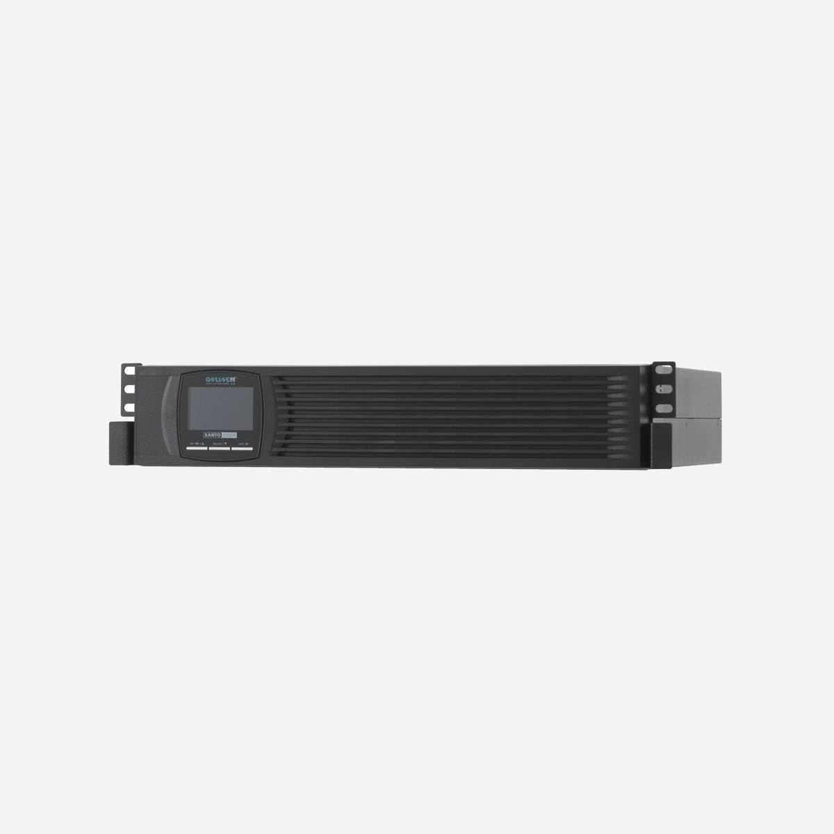 ONLINE USV-Systeme XANTO 1000R UPS 1kVA/1000W Double Conversion Online Rack/Tour 2U avec 8 Prises C13, USB, RS-232, SNMP, Autonomie 11 min - ONLINE USV-Systeme XANTO 1000R. Topologie UPS: Double-conversion (en ligne), capacité de la puissance de sortie: 1 kVA, Puissance de sortie: 1000 W. Types de sortie AC: Coupleur C13, Prise mâle: Coupleur C14, Nombre de prises en sortie: 8 sortie(s) CA. Capacité de la batterie: 9 Ah, Tension des piles: 12 V, Temps de secours type au chargement complet: 11 min. Format: Rack/Tour, Couleur du produit: Noir, Capacité du rack: 2U. Certification: VFI-SS-111 (EN62040-3) EN62040-1 EN62040-2 CE