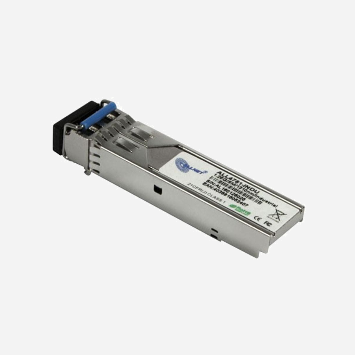 Module ALLNET ALL4751-INDU SFP Fibre Optique 1250 Mbit/s mini-GBIC/SFP 1310nm Monomode LC, Distance 10km, Température Industrielle -40°C à 85°C - ALLNET ALL4751-INDU. Type d'émetteur-récepteur SFP: Fibre optique, Débit de transfert des données maximum: 1250 Mbit/s, Type d'interface: mini-GBIC/SFP. Couleur du produit: Argent, Format: SFP. Tension maximum: 3,3 V. Certificats de conformité: RoHS. Largeur: 13,7 mm, Profondeur: 55,4 mm, Hauteur: 8,5 mm