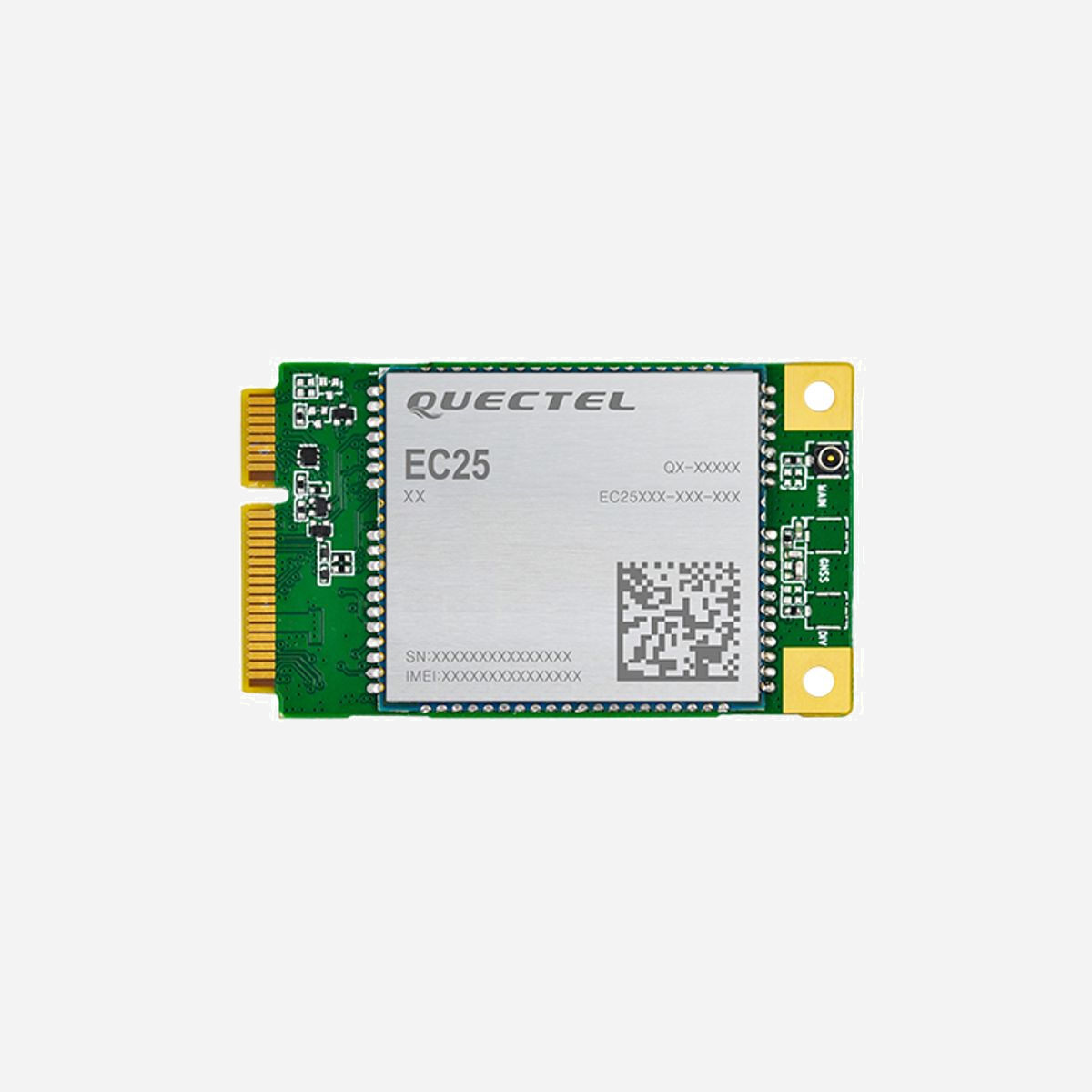 ALLNET Modem Cellulaire EC25 LTE Mini PCIe Quectel EC25, support TCP/UDP/PPP/FTP/HTTP, 2G/3G/4G, Windows/Linux/Android, -40°C à 85°C, 32x29x2.4mm - ALLNET EC25. Type d'appareil: Modem de réseau cellulaire, Couleur du produit: Vert. Protocoles réseau pris en charge: TCP/UDP/PPP/FTP/HTTP/SMTP*/MMS*/FTP/ SMTP*/NTP/PING/DTMF/FILE/CMUX/QMI. Données du réseau: LTE, Normes 2G: Edge, GPRS, Normes 3G: CDMA, DC-HSPA+, TD-SCDMA, UMTS. Certification: CCC/CE/NAL/TA/FCC/PTCRB/AT&T/ Verizon/KC/SKT /RCM/JATE/TELEC. Prise en charge du système d'exploitation Windows: Windows 7, Windows 8, Windows 8.1, Windows Vista, Windows XP, Système mobile supporté: Android