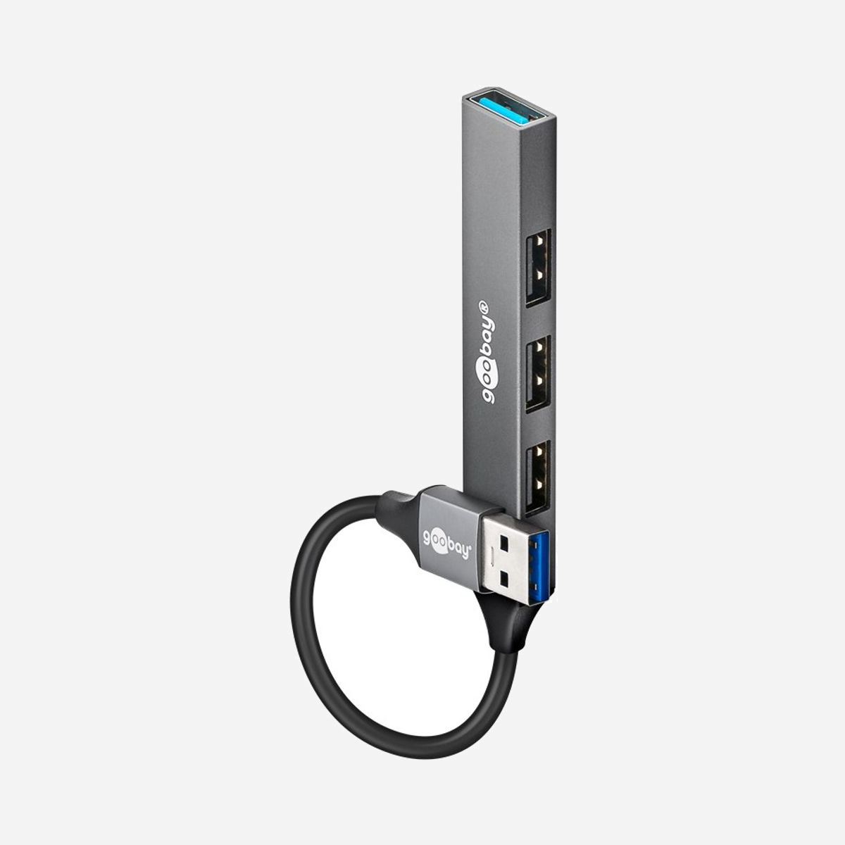 Hub USB Goobay 74456 - USB 3.2 Gen 1 Type-A, 4 Ports (1x USB 3.2 Gen 1, 3x USB 2.0), 5000 Mbit/s, Boîtier Aluminium, Gris Clair, Câble 0.1m - Goobay 74456. Interface de l'hôte: USB 3.2 Gen 1 (3.1 Gen 1) Type-A, Interfaces Hub: USB 2.0 Type-A, USB 3.2 Gen 1 (3.1 Gen 1) Type-A. Taux de transfert de données: 5000 Mbit/s, Couleur du produit: Gris clair, Matériau du boîtier/corps: Aluminium. Type d'emballage: Boîte avec crochet
