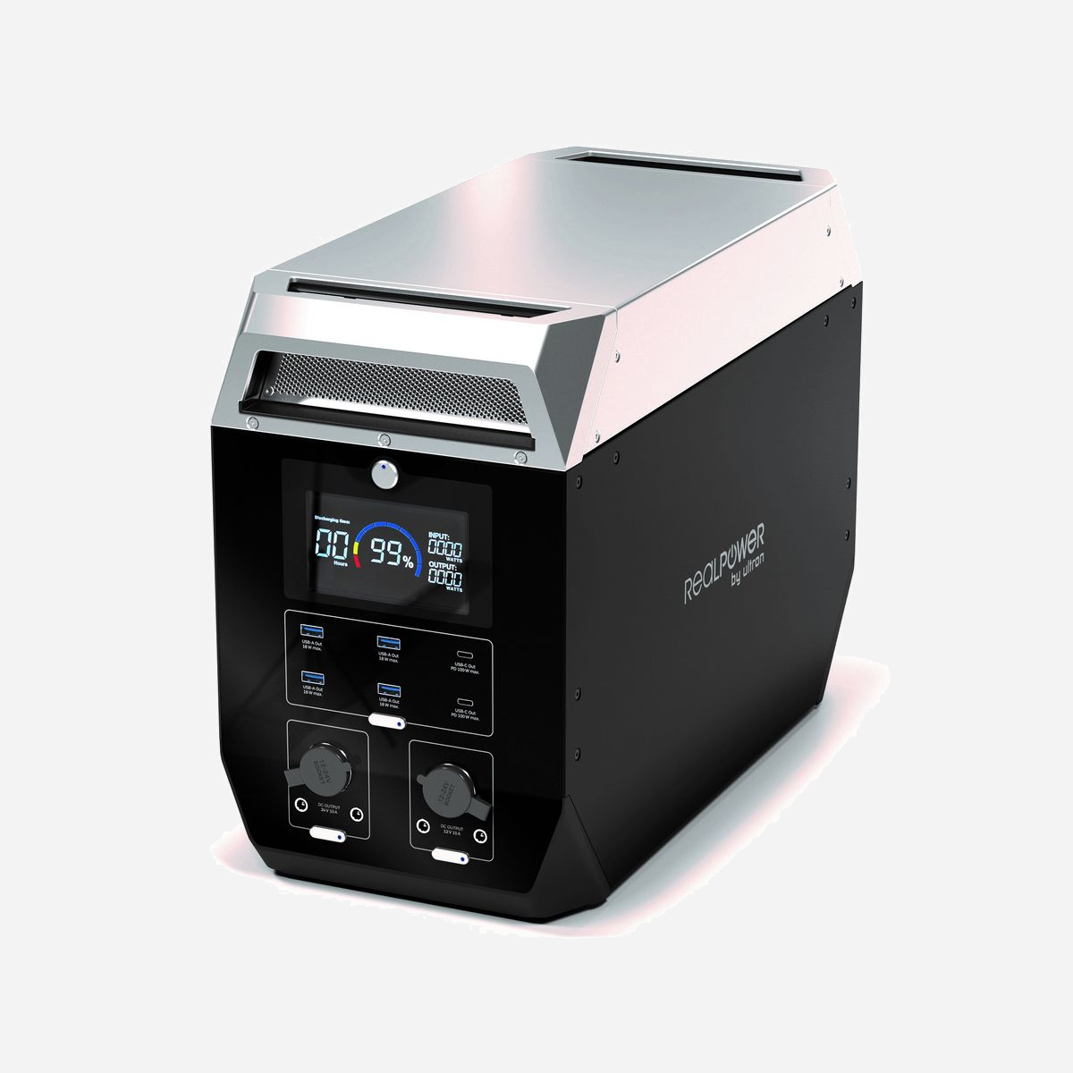 RealPower PS-2000C Station d'Alimentation Portable LiFePo4 620000mAh, 2000W, Entrées AC/Solaire/DC, Sorties CA (x3), USB-A (x4), USB-C (x2) - RealPower PS-2000C. Technologie batterie: Phosphate de fer lithié (LiFePo4), Capacité de la batterie: 620000 mAh, Source de chargement: Secteur, Allume-cigare, Solaire. Couleur du produit: Noir, Argent, Type de commande: Boutons. interface d'entrée: AC + Solar + DC, Nombre de prises en sortie: 3 sortie(s) CA, Connecteur USB: USB Type-A, USB Type-C. Certificats de conformité: CE, RoHS. Largeur: 202 mm, Profondeur: 440 mm, Hauteur: 325 mm