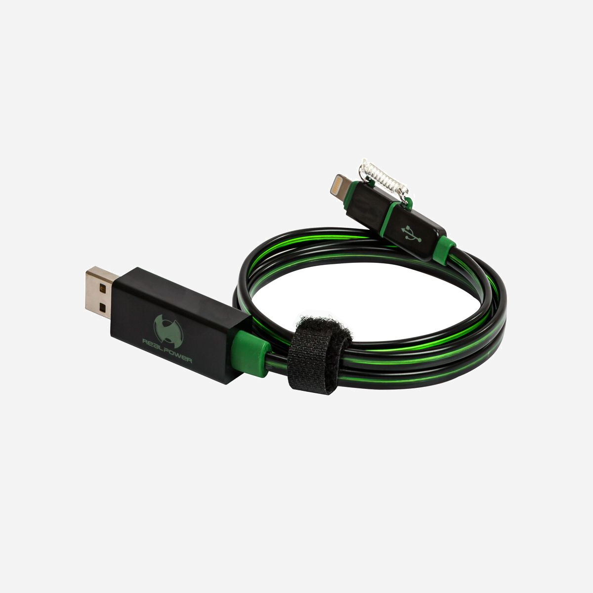 RealPower Câble USB-A vers Lightning 0.75m Noir/Vert, USB 2.0, Compatibilité Apple iPhone/iPad/iPod/iPad Pro, Certification RoHS, Poids 30g - RealPower USB A/Lightning 0.75m. Longueur de câble: 0,75 m, Connecteur 1: Lightning, Connecteur 2: USB A. Certificats de conformité: RoHS. Poids: 30 g. Quantité: 1 pièce(s), Largeur du colis: 91 mm, Profondeur du colis: 20 mm