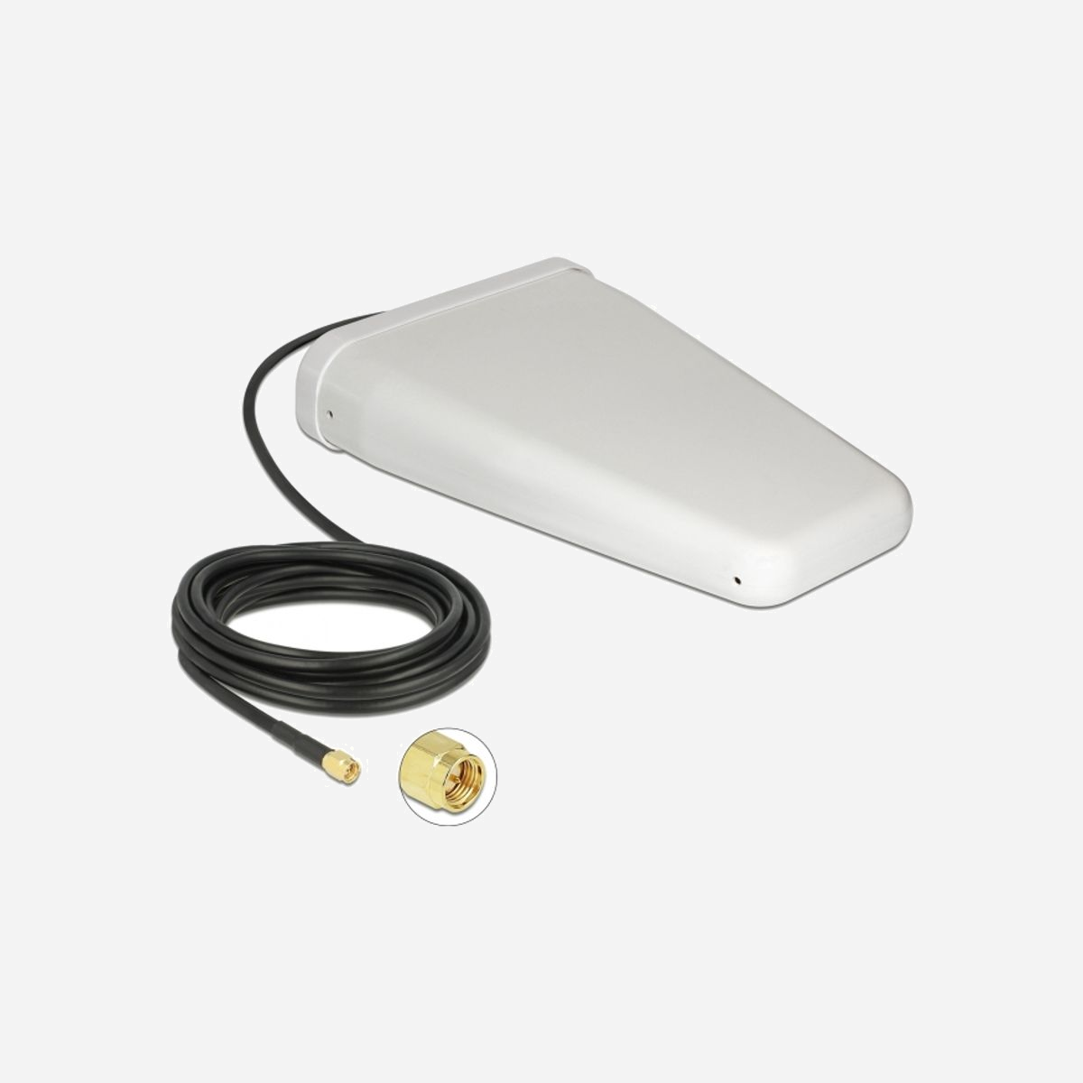 DeLOCK Antenne LTE Externe 7-9 dBi SMA Mâle, Blanche, Câble RG-58 5m, Compatible GSM/UMTS/Bluetooth/WLAN 2.4GHz/ZigBee/DECT/Z-Wave - Cette antenne LTE Delock permet d'utiliser différentes bandes LTE à l'intérieur et à l'extérieur. Elle est complètement compatible avec GSM, UMTS, Bluetooth, WLAN 2,4 GHz, ZigBee, DECT et Z-Wave.
