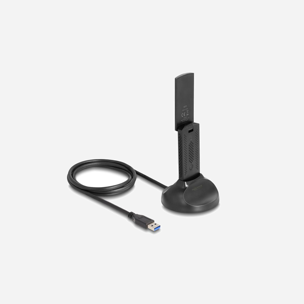 DeLOCK Adaptateur USB Wi-Fi 6 AX1800 Dual Band (1201+574 Mbps) WLAN, Normes IEEE 802.11ax/ac/n/g/b/a, Bi-bande 2.4/5 GHz, Antenne 3dBi, Chipset Realtek RTL8832BU - La clé LAN USB sans fil de Delock peut être branchée à un ordinateur pour la connecter à un réseau WLAN. La clé WLAN peut être utilisée avec un point d’accès ou un routeur WLAN dans les bandes 2,4 GHz and 5 GHz.<br><br>Wi-Fi 6<br>La technologie 802.11ax permet des vitesses de données plus élevées, en particulier avec plusieurs appareils.<br><br>Base magnétique<br>Avec l’inclinaison variable de l’antenne et de la base magnétique, l’antenne peut être positionnée individuellement.