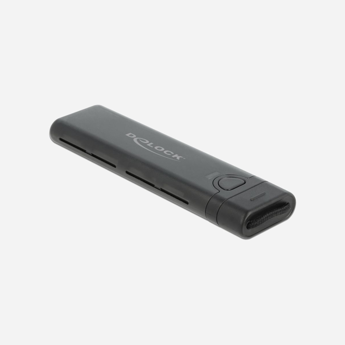 DeLOCK Boîtier Externe USB Type-C 3.2 Gen 2 pour M.2 NVMe PCIe/SATA SSD (2230/42/60/80) - Chipset Realtek RTL9210B, Support UASP, Installation sans outil - Ce boitier de Delock permet d’installer un M.2 PCIe NVMe SSD ou SATA M.2 SSD en format 2280, 2260, 2242 et 2230. Il peut être connecté directement via une fiche USB-C™ au PC ou laptop.<br><br>Boitier Combo<br>Le gros avantage de ce boitier M.2 de Delock est que les SATA et PCIe (NVMe) M.2 SSD peuvent être insérés dans le boitier. La mémoire est automatiquement reconnue par le chipset et peut donc être utilisée.<br><br>Installation de SSD sans outil<br>Le dispositif spécial de ce boitier fait qu’aucun outil n’est nécessaire pour installer le SSD M.2. Le capot peut être poussé en arrière et le SSD est branché dans la prise, le SSD sera attaché au PCB avec un embout en caoutchouc, puis le capot est remis en place jusqu’au verrouillage.