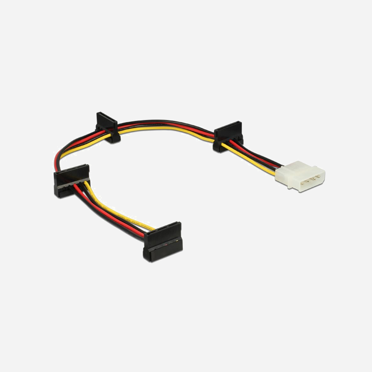 DeLOCK Câble d'alimentation 0.4m Molex 4-pin vers 4x SATA 15-pin, AWG18, Connecteurs Mâle/Femelle, Conditionnement sachet polyéthylène, 60142 - DeLOCK 0.4m, Molex 4p/4xSATA 15p. Longueur de câble: 0,4 m, Connecteur 1: Molex (4-pin), Connecteur 2: 4 x SATA 15 broches. Type d'emballage: Sac en polyéthylène