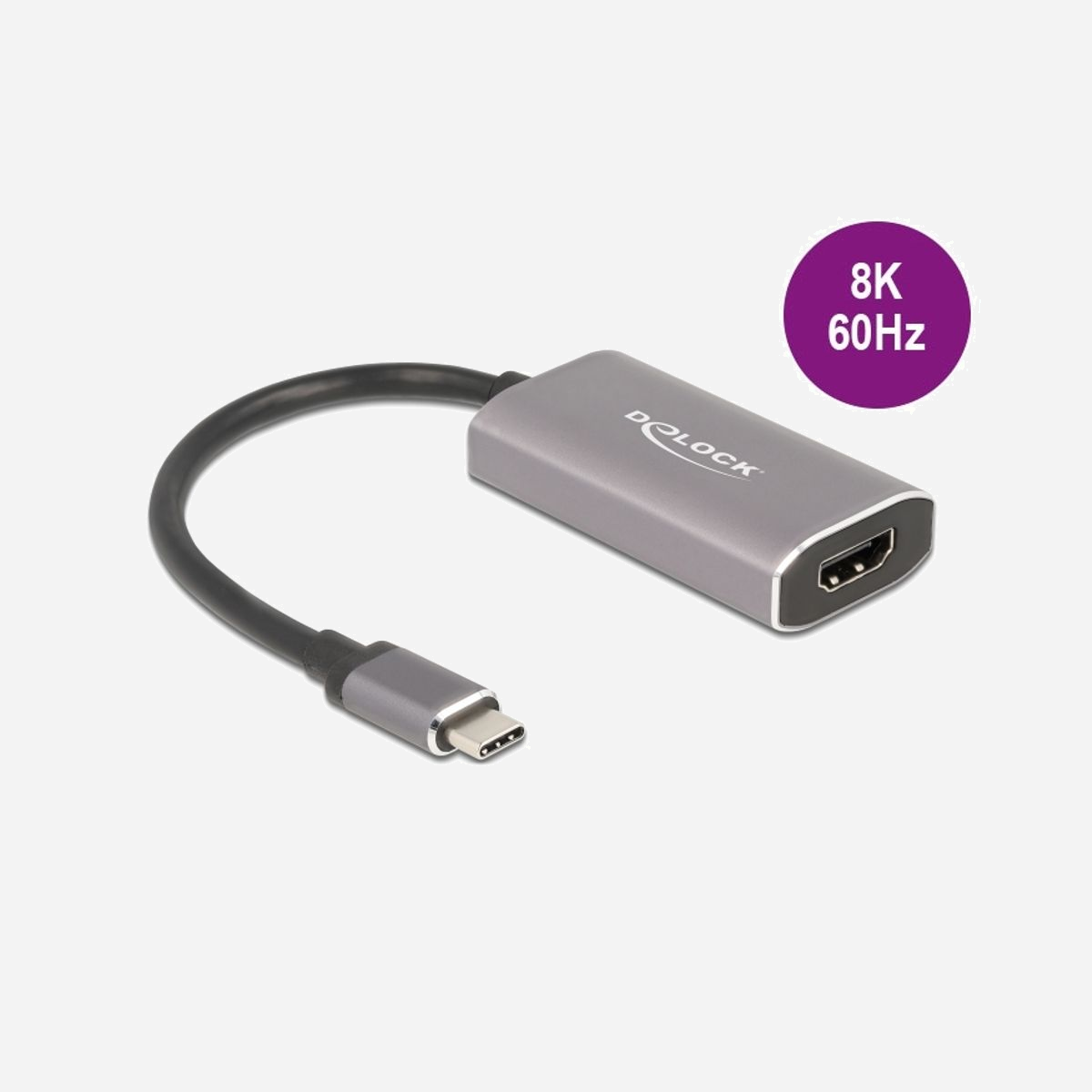 DeLOCK Adaptateur USB Type-C vers HDMI 8K (DP Alt Mode) - Résolution 7680x4320 @ 60Hz, HDCP, Chipset VIA VL103/Realtek RTD2173 - Compatible Windows/macOS/Linux/Android - Cet adaptateur de Delock permet de connecter un moniteur HDMI en résolution 8K Ultra HD (7680 x 4320 @ 60 Hz) à un ordinateur ayant une interface USB-C™ et un support de mode alterné DisplayPort. L'adaptateur peut donc être connecté à différents ordinateurs portables tels que les MacBook, Chromebook et similaires. De plus, l'adaptateur peut également fonctionner sur une interface Thunderbolt™ 3.