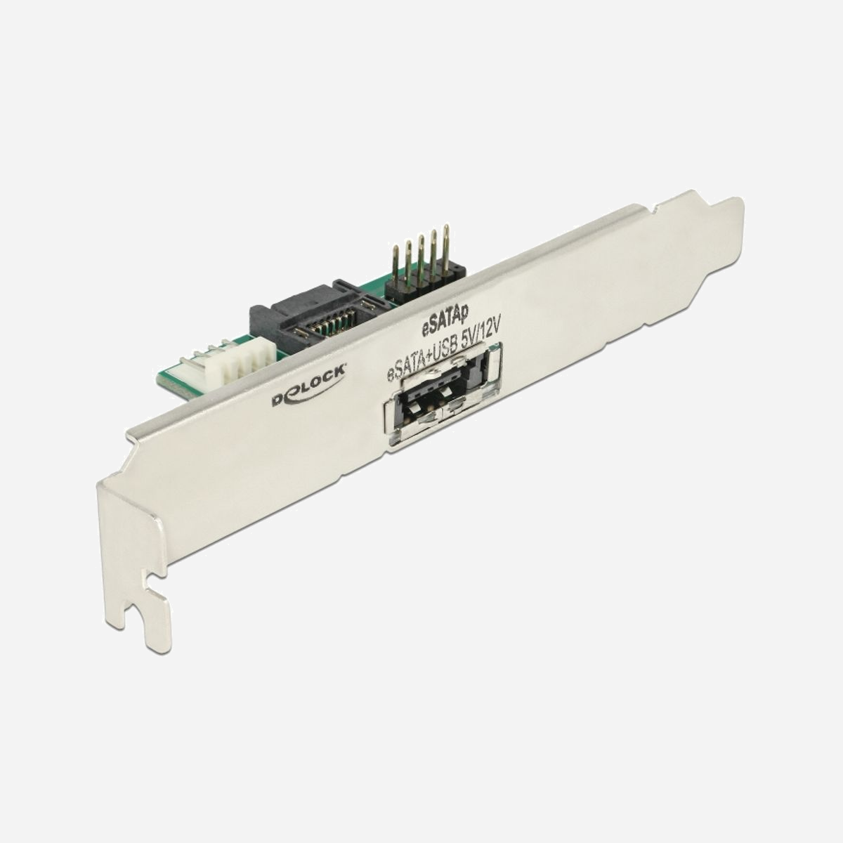 DeLOCK 63921 : Carte Adaptateur Interne eSATA via SATA, 1 Port eSATA, Connecteur Molex 4-Pin, Câbles SATA et USB inclus, Conditionnement Polybag - DeLOCK 63921. Interface de l'hôte: SATA, Interface de sortie: eSATA. Câbles inclus: SATA, USB, Type d'emballage: Sac en polyéthylène