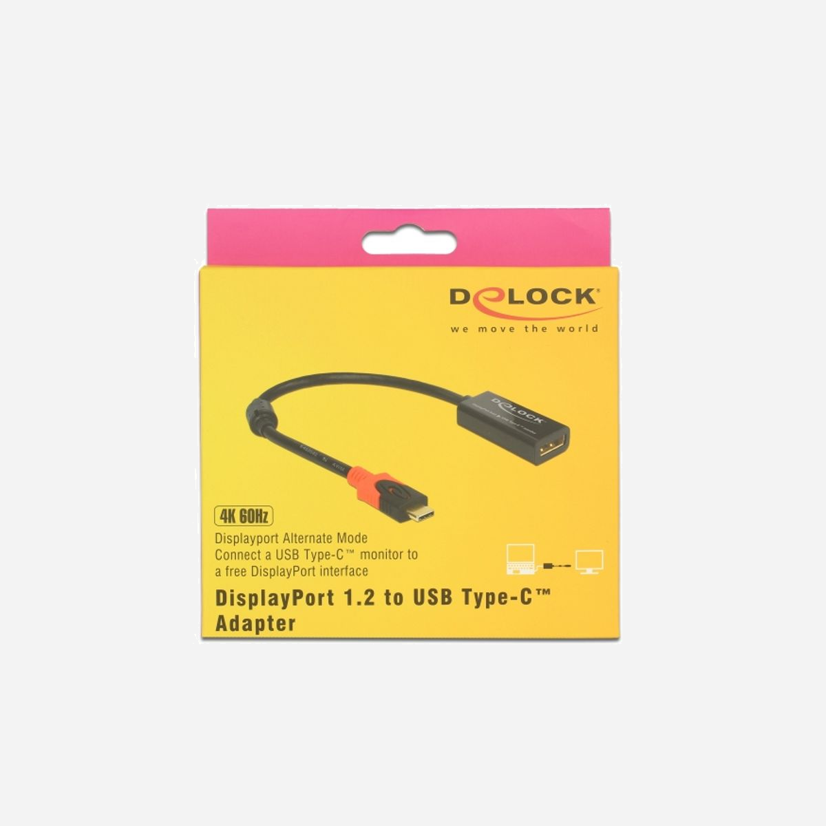 DeLOCK 63928 Adaptateur USB Type-C vers DisplayPort 1.2 Mâle/Femelle 0.2m, Résolution 3840x2160 60Hz, Contacts Or, Compatible 3D - Cet adaptateur de Delock est approprié pour la connexion d'un moniteur USB-C™ à un ordinateur avec une interface DisplayPort. L'adaptateur doit être connecté à l'ordinateur avec un câble DisplayPort existant. Les signaux sont transmis vis le mode DisplayPort Alternate.