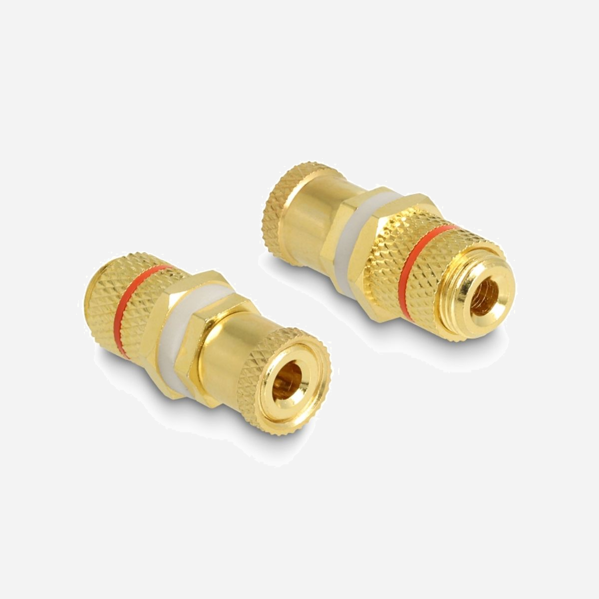 DeLOCK Adaptateur Audio 2x Binding Post Femelle/Femelle Or, Connecteurs Plaqué Or, Diamètre 9.5mm - Paire - Cet adaptateur de Delock fournit deux bornes de connexion. Il sert à l’installation et peut être utilisé, par exemple, pour connecter les câbles de haut-parleur.