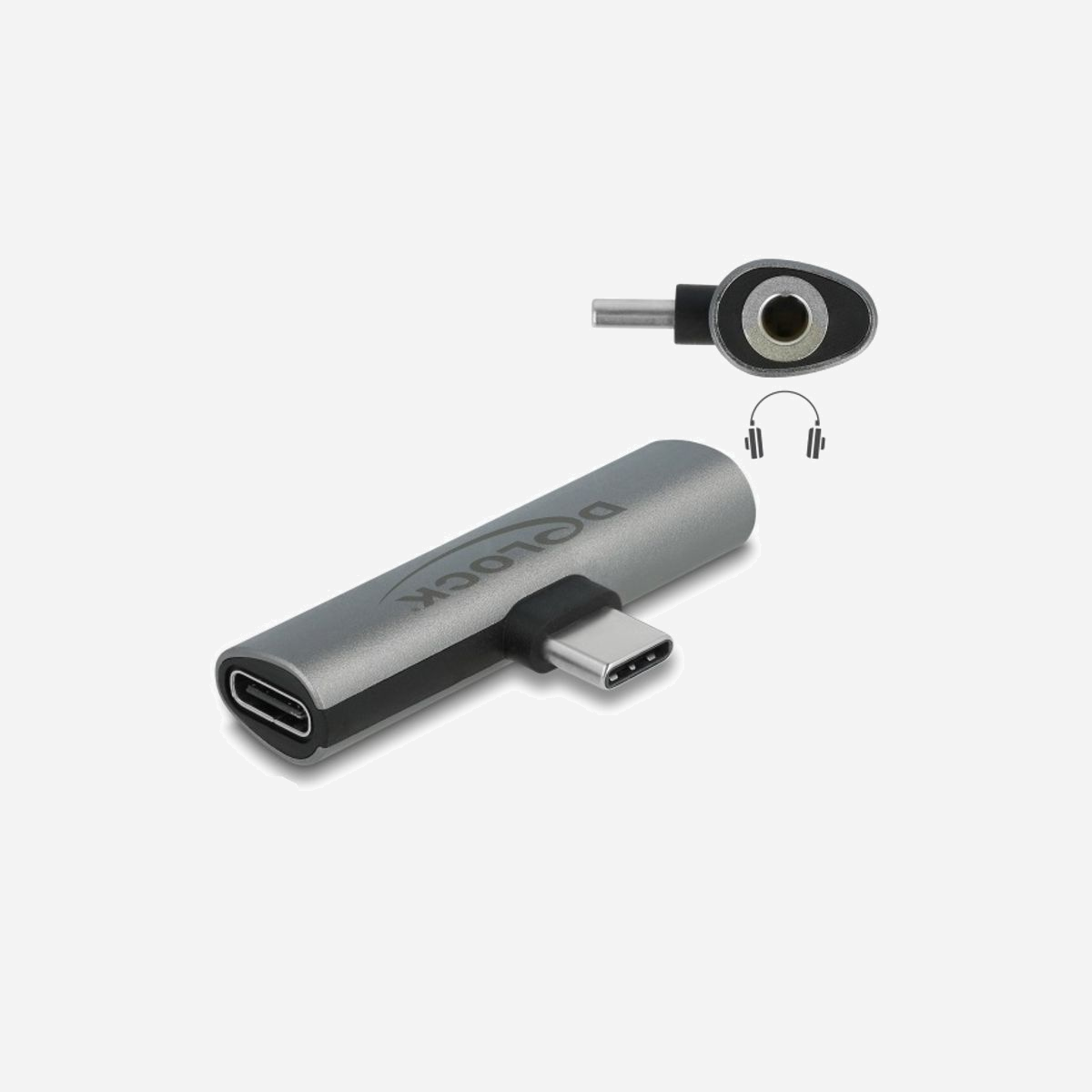 DeLOCK Adaptateur USB Type-C vers USB Type-C PD 60W + Jack 3.5mm Gris - Connecteurs USB-C Femelle/Mâle, 50x16x9mm - Ref: 64186 - Cet adaptateur audio de Delock permet de connecter des écouteurs ou des haut-parleurs avec un jack stéréo à des appareils ayant un port USB Type-C™, comme un smartphone, MacBook ou Chromebook.<br><br>Alimentation électrique USB Type-C™ avec PD 3.0<br>En outre, l’appareil connecté peut être chargé via un port USB Type-C™. La puissance de chargement maximum est de 20 V / 3 A (60 W). L’appareil est également compatible à la norme PD 3.0.