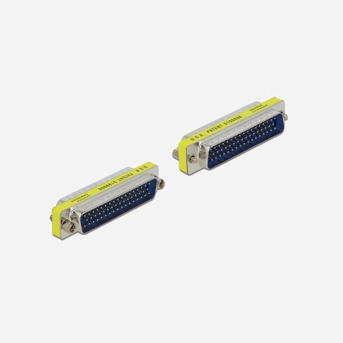 DeLOCK Changeur de Genre D-Sub 50pin Mâle vers Femelle, Contacts Plaqué Or, 67.2mm Longueur, Boîtier Argent, Ref. 65005 - Ce changeur de genre de Delock convertit un port D-Sub 50 broches femelle en port mâle.