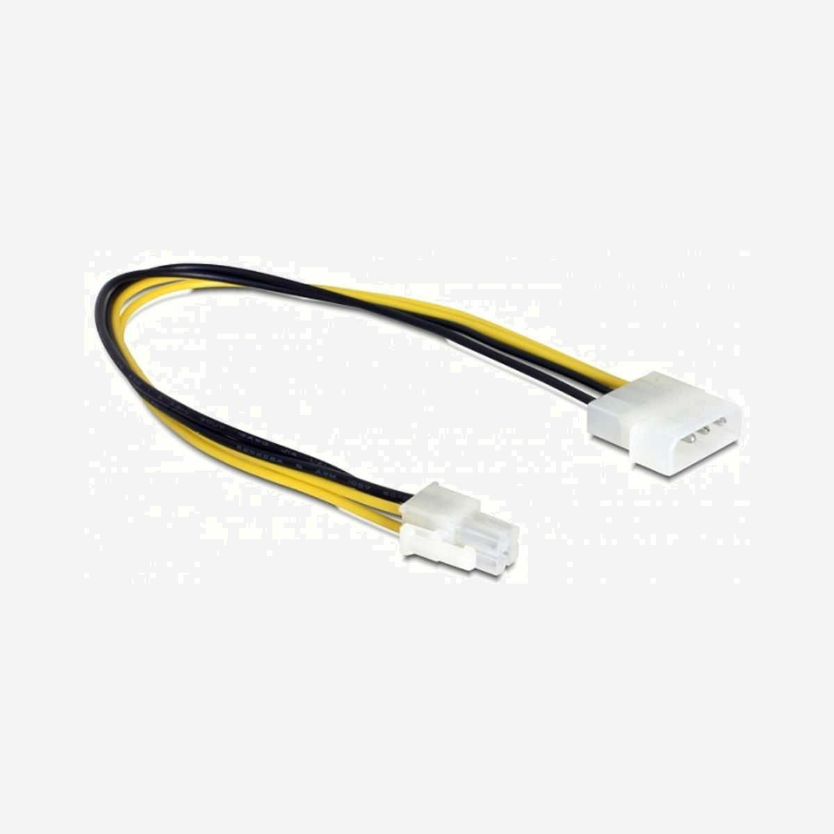 DeLOCK Câble 0.3m ATX 4-pin vers Molex 4-pin, Longueur 0.3 mètre, Noir et Jaune, Référence 65611 - DeLOCK 0.3m P4/Molex 4-pin. Longueur de câble: 0,3 m, Connecteur 1: ATX (4-pin), Connecteur 2: Molex (4-pin)
