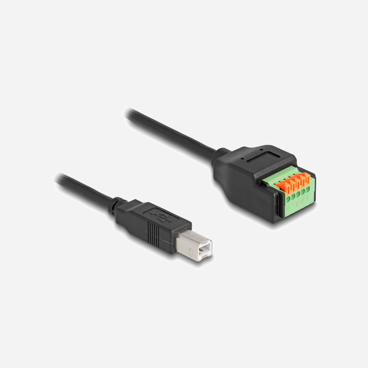 DeLOCK Adaptateur USB 2.0 Type-B Mâle vers Bornier 5-Pin Femelle, 0.15m, PVC Noir/Vert (Référence 66457) avec Bouton-Poussoir, pour Connexion USB Type-C - Ce bornier adaptateur de Delock peut être utilisé pour connecter des barres sans outil et peut être connecté à des appareils USB Type-C™.
