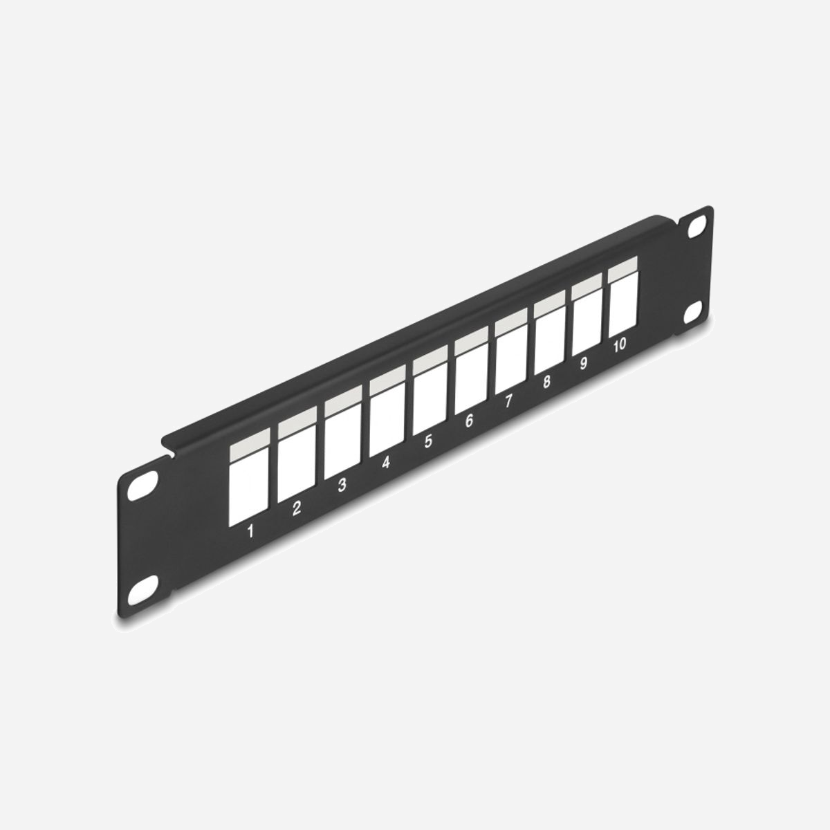 DeLOCK Panneau de Distribution Keystone 10" 1U Métal Noir 10 Ports pour Modules Keystone Standard Largeur 44mm Profondeur 254mm avec Kit de Montage - Ce panneau de distribution de Delock peut être monté sur une armoire 10″. Avec ses dimensions normalisées, il est approprié pour le montage de 10 modules Keystone à cliquer.