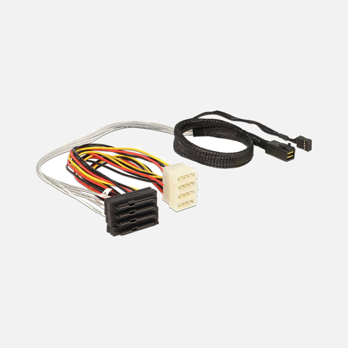 DeLOCK 83390 : Câble SAS 0.5m - Connecteur 1 : Mini SAS HD x4 SFF 8643 - Connecteur 2 : 4x SAS 29p SFF 8482 - Genre : Mâle/Femelle - Multicolore - DeLOCK 83390. Longueur de câble: 0,5 m, Connecteur 1: 1 x Mini SAS HD x 4 SFF 8643, Connecteur 2: 4 x SAS 29p SFF 8482