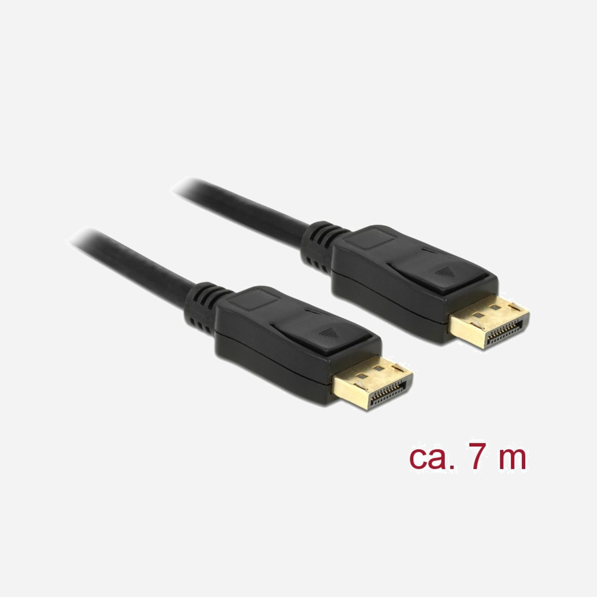DeLOCK 84860 - Câble DisplayPort 1.2 Mâle/Mâle 7m Noir - 3840x2160 (4K) 60Hz - Cuivre AWG28/30 - Triple Blindage - 21.6 Gbit/s - Ce câble Displayport de Delock peut être utilisé pour connecter des appareils ayant une interface Displayport, ex. écrans, projecteurs ou télés, à un PC ou un laptop. Le câble triplement blindé est compatible pour une résolution Ultra HD (4K à 60 Hz) et il est compatible en retour au Full-HD 1080p.
