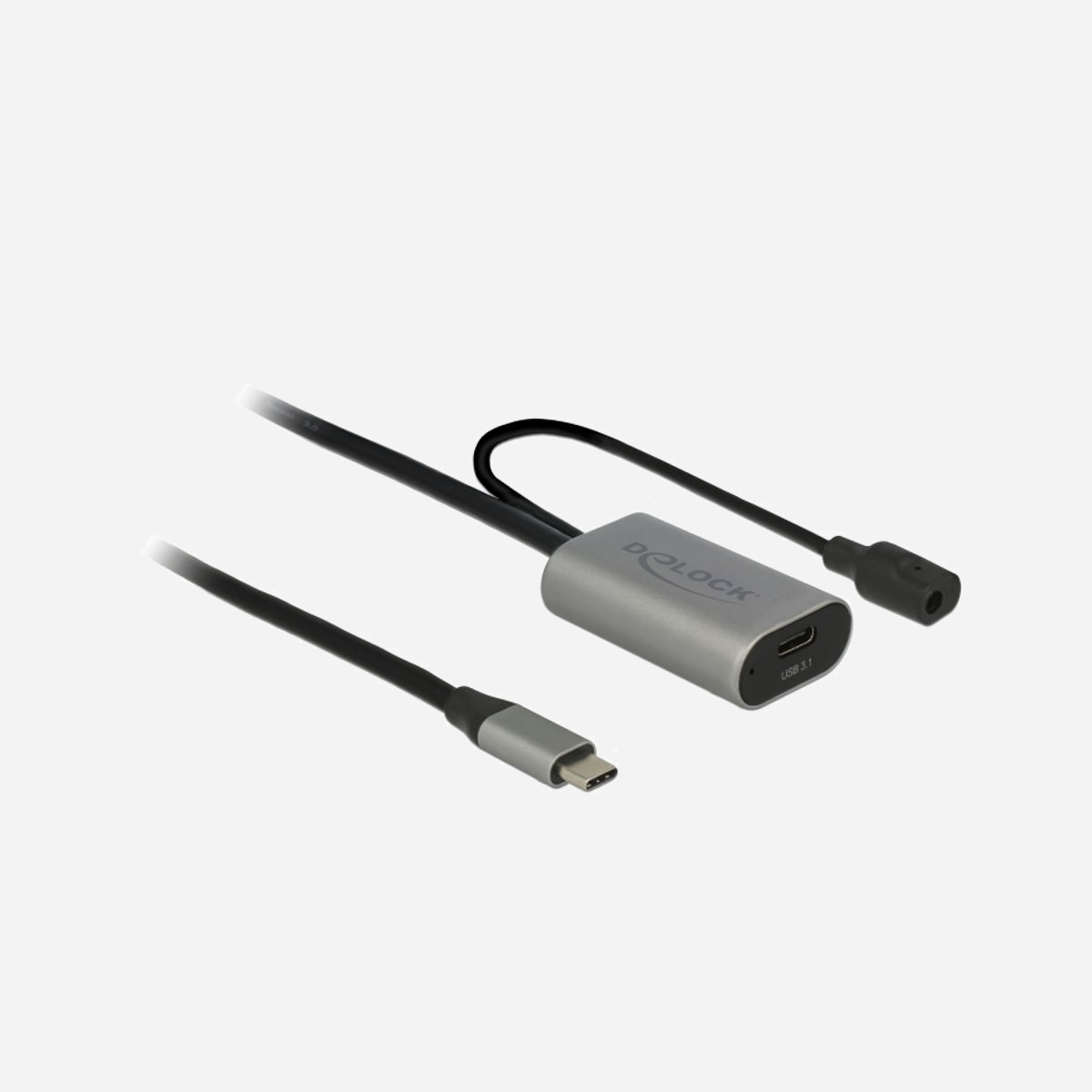 DeLOCK 85392 : Câble d'extension USB-C 3.2 Gen 1 (3.1 Gen 1) Actif, 5m, Alimentation Externe Optionnelle, AWG 22/28, Noir/Gris - Ce câble actif USB de Delock peut être utilisé pour allonger une connexion USB de 5 m. Le câble a une prise de courant DC supplémentaire à laquelle une alimentation optionnelle peut être connectée. Cela assure une transmission optimale des données avec des appareils de forte puissance comme un disque dur de 2.5″.