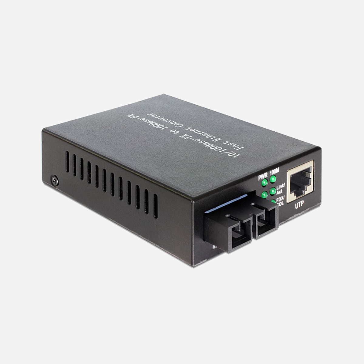 DeLOCK 86216 Convertisseur Fibre Optique 100Base-TX/FX Multimode 1310nm SC, Distance 2km, 100 Mbit/s, 50/125µm, Noir - DeLOCK 86216. Débit de transfert des données maximum: 100 Mbit/s, Convertisseur d'interface d'entrée: 100Base-TX, 10Base-T, Interface de sortie du convertisseur: 100Base-FX. Distance de transfert maximale: 2000 m, Longueur d'onde: 1310 nm, Structure du mode de fibre: Multimode. Couleur du produit: Noir. Connecteur de fibre optique: SC. Consommation électrique typique: 2,5 W
