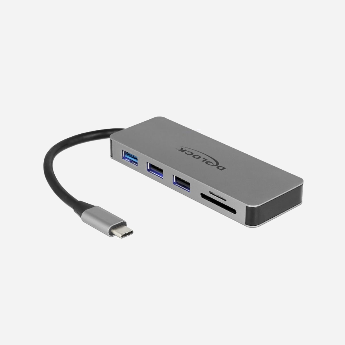 DeLOCK 87743 Station d'accueil USB 3.2 Gen 1 Type-C, HDMI, Lecteur SD/MicroSD, USB 2.0 x2, USB 3.2 Type-A/Type-C, USB Power Delivery 87W - <b>Description</b><br>Cette station d’accueil de Delock peut être connectée à un appareil mobile muni de USB-C™ DP Alt Mode or Thunderbolt™ 3 et fournit un éventail d’interfaces. Un moniteur peut être utilisé sur la sortie HDMI. Trois ports USB intégrés permettent d’utiliser des périphériques de même qu’un lecteur de carte SD / Micro SD, complétant le dispositif.<br><br><b>L’USB Power Delivery (USB PD 2.0) supporte jusqu’à 87 watts</b><br>La station d’accueil a une prise USB Type-C™ Power Delivery pour connecter l’alimentation électrique d’un laptop ou d’une tablette pour la charger. De plus, elle alimente également les prises USB. La station d’accueil peut aussi être utilisée sans alimentation électrique.<br><br><b>Illumination LED</b><br>Une illumination à LED bleue interne assure que les ports peuvent aussi être trouvés dans l’obscurité.<br><br><b>Petit accessoire robuste</b><br>En raison de ses petites dimensions et de son boitier robuste, la station d’accueil de Delock est particulièrement appropriée pour voyager. Elle peut simplement être mise dans le sac avec le laptop ou la tablette et utilisée selon les besoins.