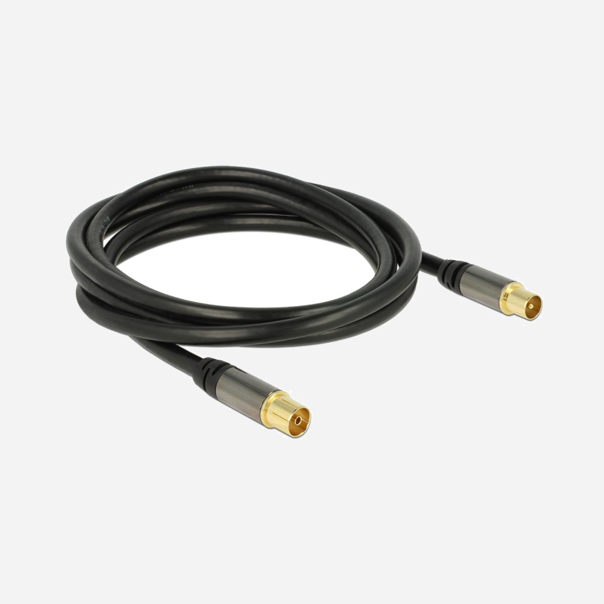 DeLOCK 88923 : Câble coaxial RG-6/U 2m, connecteurs IEC plaqués or, impédance 75 Ohm, noir - Conditionnement individuel sous sachet. - DeLOCK 88923. Longueur de câble: 2 m, Connecteur 1: IEC, Connecteur 2: IEC. Quantité: 1 pièce(s). Type d'emballage: Sac en polyéthylène