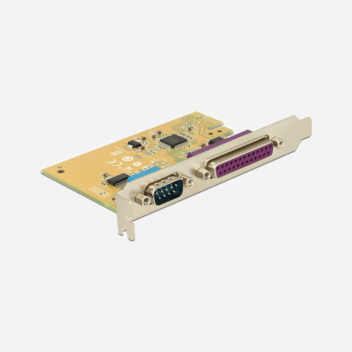 DeLOCK 89446 - Carte PCIe 2.0 Interne avec Port Série RS-232, Port Parallèle, Chipset SUN2410, FIFO 128 o, Support Windows - DeLOCK 89446. Interface de l'hôte: PCIe, Interface de sortie: Parallèle, Série, Standard de carte d’extension: PCIe 2.0. Jeu de composants: SUN2410, Taux de transfert de données (max): 0,0144 Gbit/s, FIFO (Premier entré, premier sorti): 128 o. Prise en charge du système d'exploitation Windows: Windows 10 Education, Windows 10 Education x64, Windows 10 Enterprise, Windows 10 Enterprise x64,.... Type d'emballage: Boîte