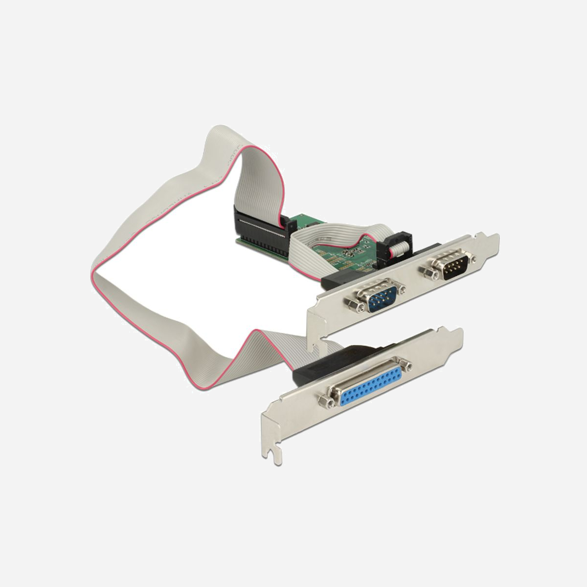 DeLOCK 89556 Carte PCIe vers 1x Parallèle & 2x Série RS-232, Profil Bas, Chipset ASIX AX99100, FIFO 256 octets, Support Windows - DeLOCK 89556. Interface de l'hôte: PCIe, Interface de sortie: Parallèle, Série, Facteur de forme de carte d’extension: Profil bas. Couleur du produit: Vert, Pays d'origine: Chine. Jeu de composants: ASIX AX99100, FIFO (Premier entré, premier sorti): 256 o. Prise en charge du système d'exploitation Windows: Windows 10 Education, Windows 10 Education x64, Windows 10 Enterprise, Windows 10 Enterprise x64,.... Type d'emballage: Boîte avec crochet