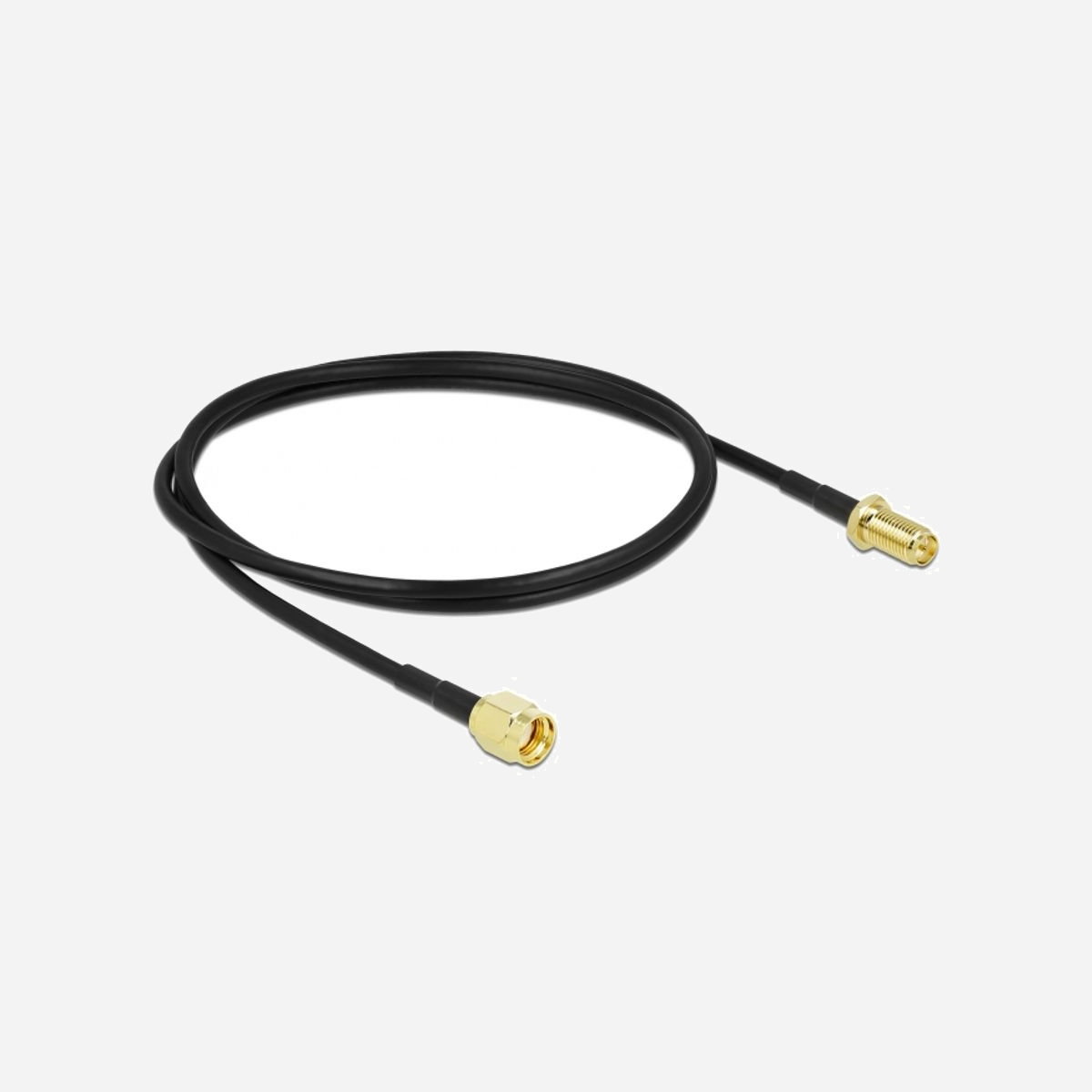 DeLOCK Câble Antenne RP-SMA Mâle vers RP-SMA Femelle 1m, LMR100, 50 Ohm, Contacts Or, Noir, connecteurs droits - Le câble d'antenne de Delock est approprié aux composants de connexion de la technologie de fréquence radio.
