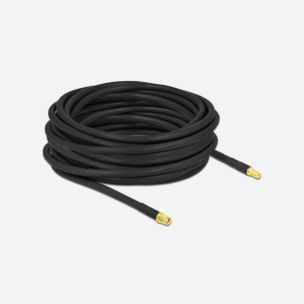 DeLOCK Câble Antenne RP-SMA Mâle vers RP-SMA Femelle 10m LMR300 Noir - Impédance 50 Ohm, Contacts Or, Diamètre Isolation 7.5mm - Le câble d'antenne de Delock est approprié aux composants de connexion de la technologie de fréquence radio.